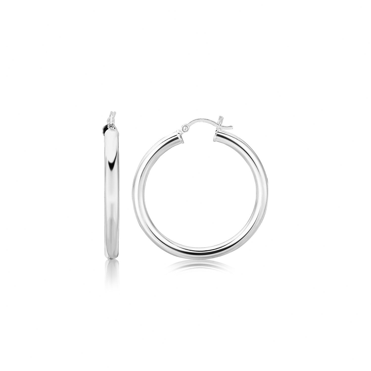Sterling Silver Thick Rhodium Plated Polished Hoop Style Earrings 35mm on sale at MyriadMart