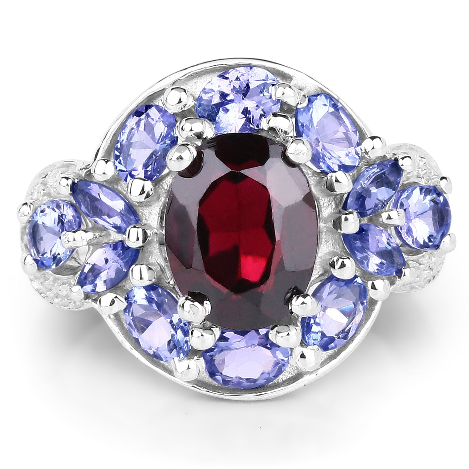 4.20 Carat Genuine Garnet, Tanzanite & White Topaz .925 Sterling Silver Ring on sale at MyriadMart