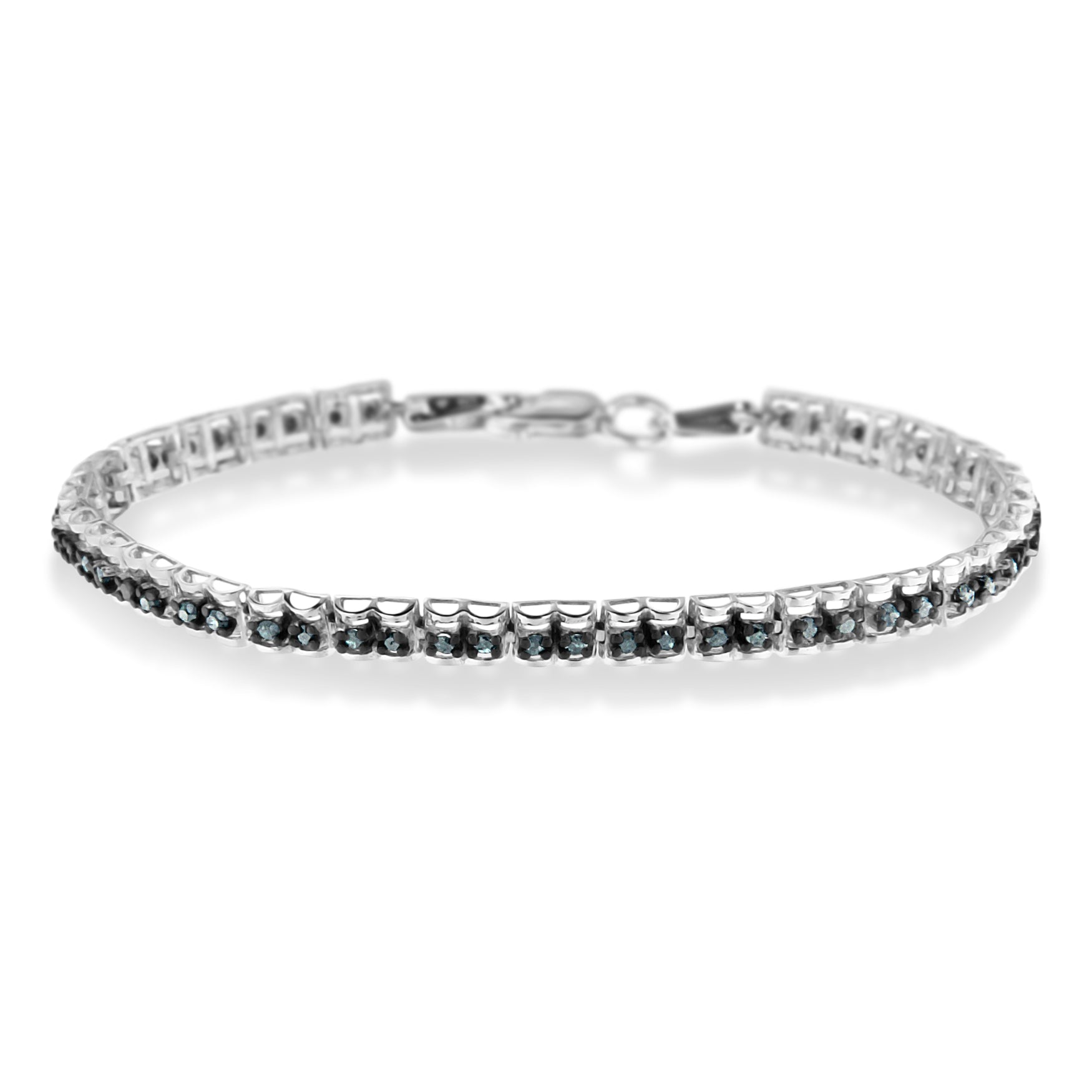 Black Rhodium over .925 Sterling Silver 1.0 Cttw Rose Cut Diamond Double-Link 7" Tennis Bracelet Blue Color, I1-I2 Clarity on sale at MyriadMart