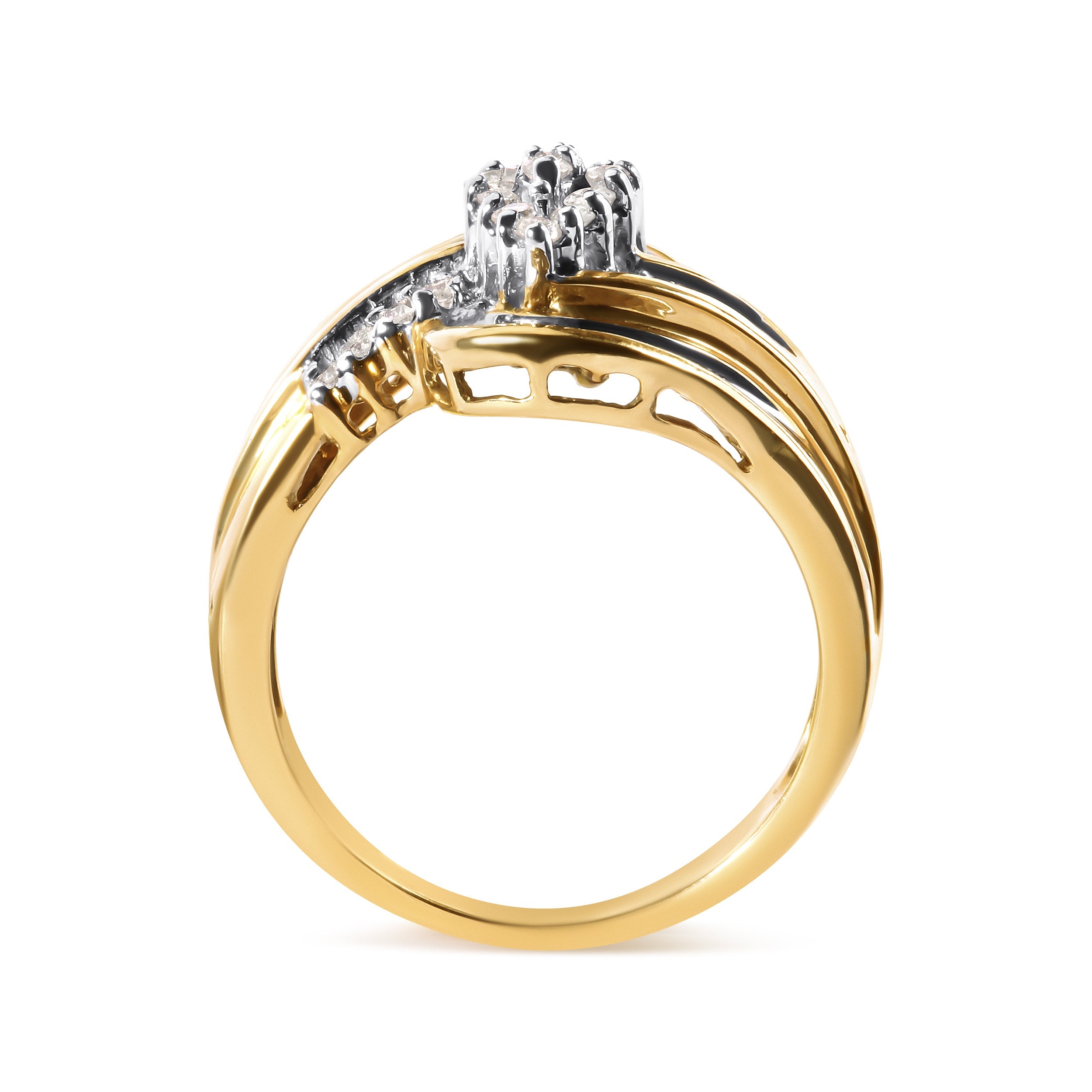 10K Yellow Gold 1/2 Cttw Diamond Pear Cluster and Swirl Ring H-I Color, I1-I2 Clarity - Ring Size 7 on sale at MyriadMart
