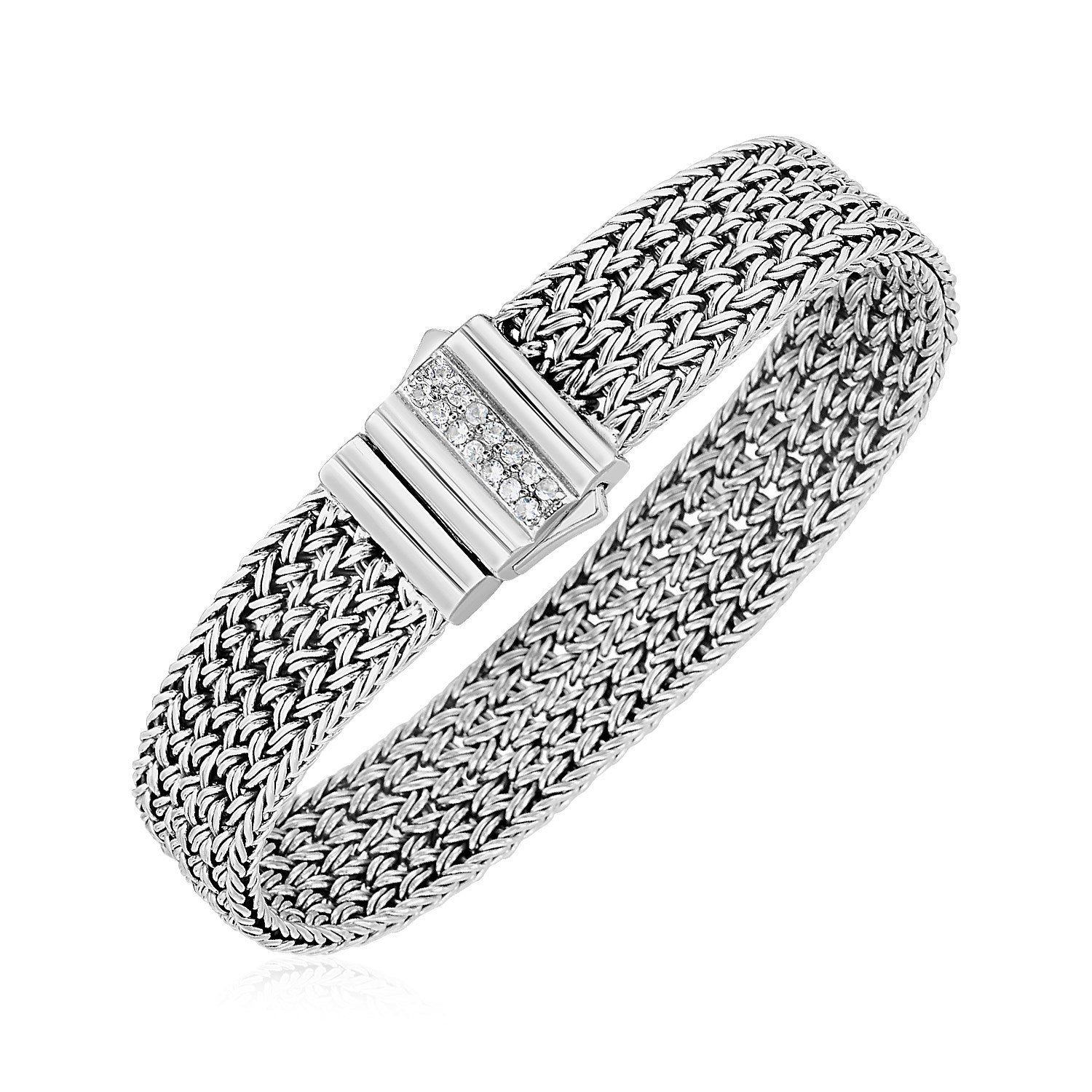 Woven Rope Bracelet with White Sapphire Accented Clasp in Sterling Silver on sale at MyriadMart