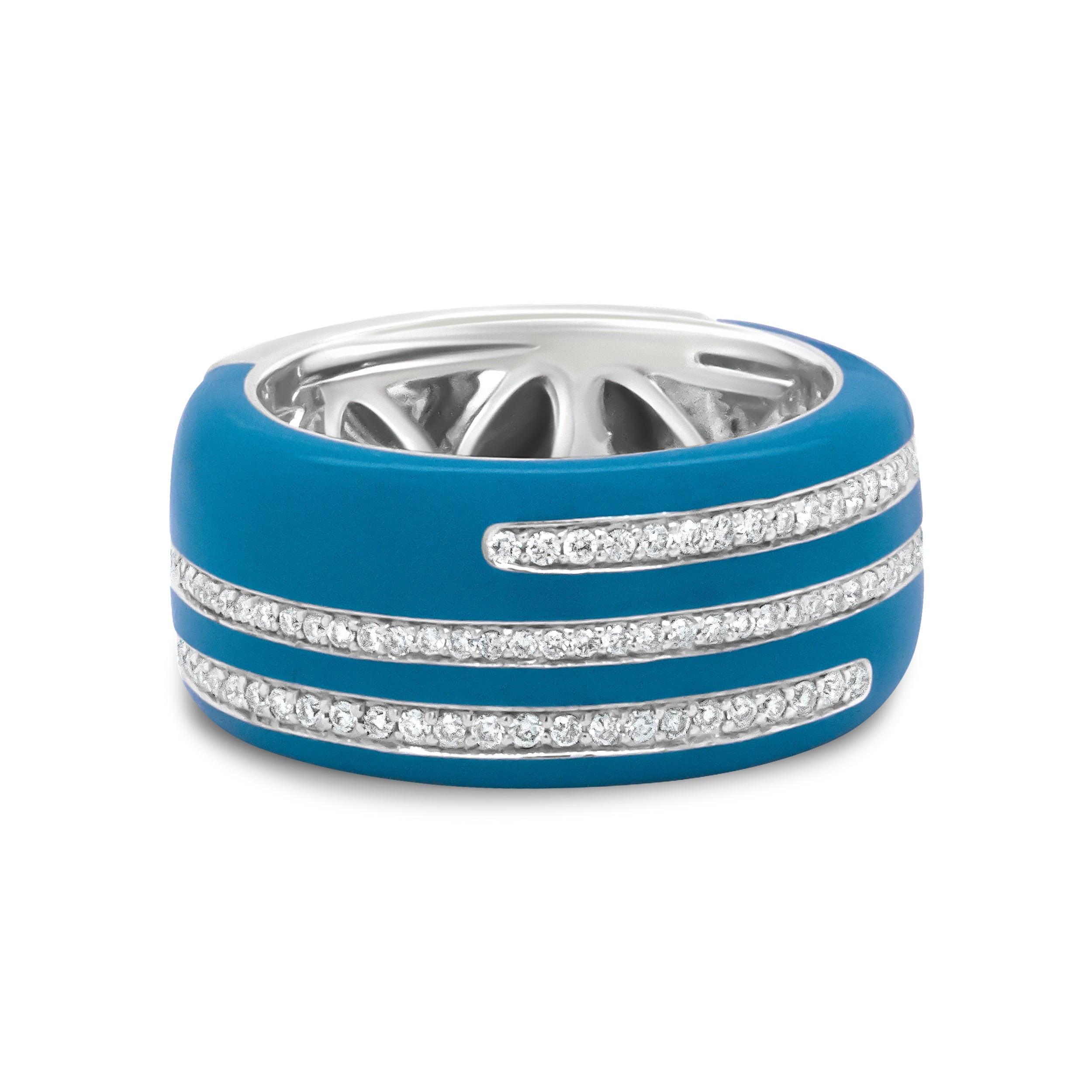 .925 Sterling Silver Turquoise Enamel 5/8 Cttw Round Diamond Wide Band Statement Ring F-G Color, VS1-VS2 Clarity - Size 7 on sale at MyriadMart