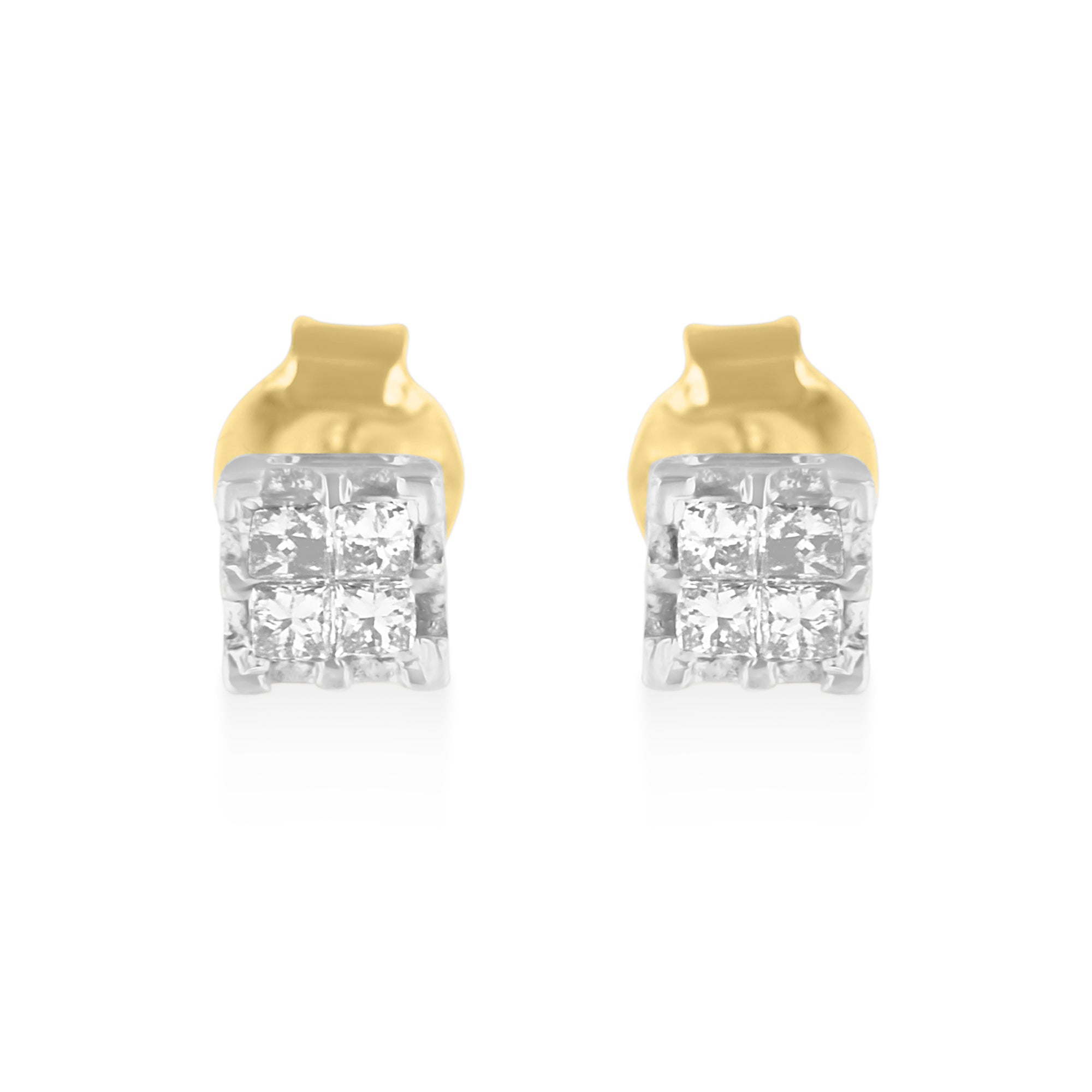 10k Yellow Gold Princess Diamond Quad Stud Earrings 1/4 cttw, J-K Color, I2-I3 Clarity on sale at MyriadMart