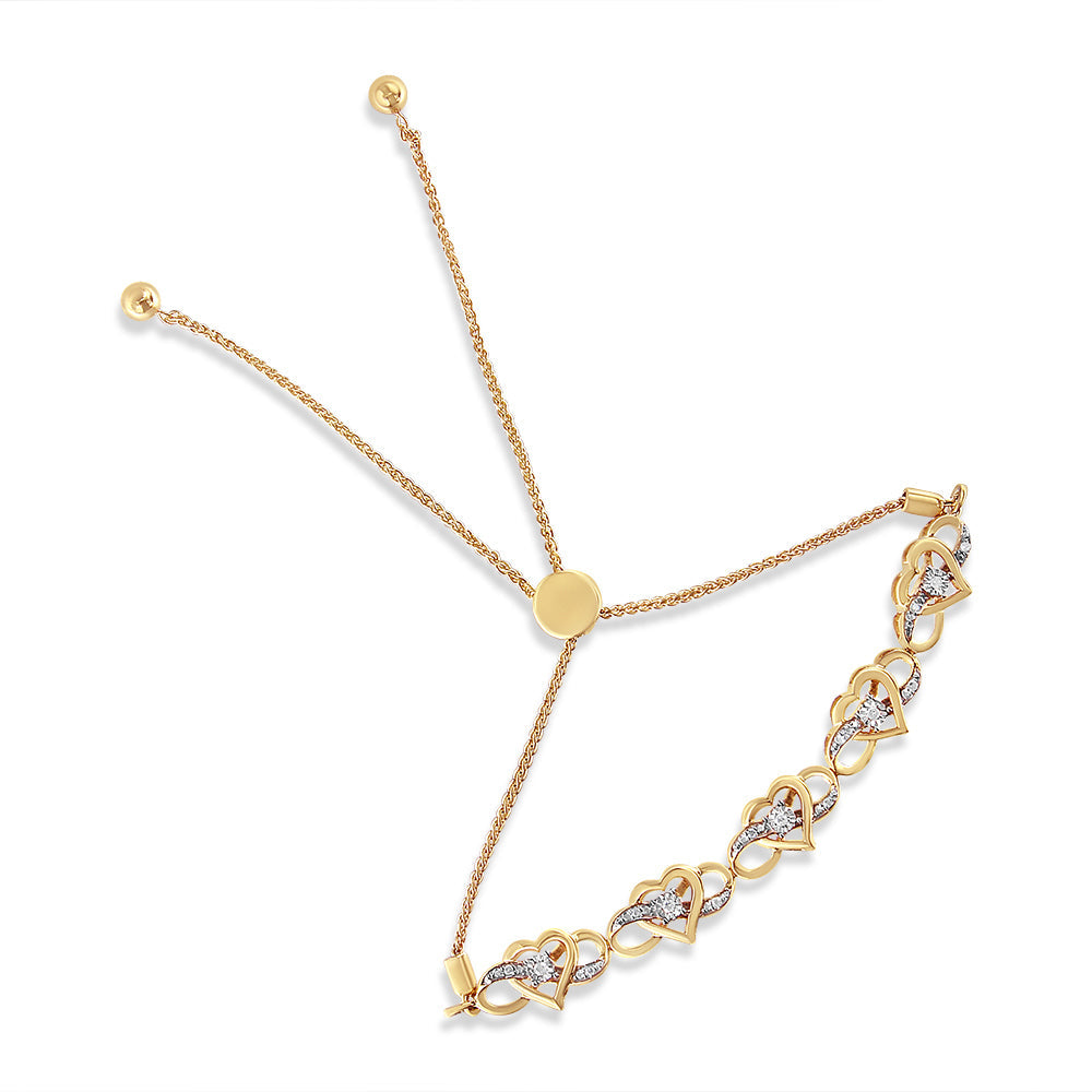 14K Yellow Gold Plated .925 Sterling Silver 1/10 Cttw Diamond Infinity Heart Shaped 4â€-10â€ Adjustable Bolo Bracelet H-I Color, I2-I3 Clarity on sale at MyriadMart