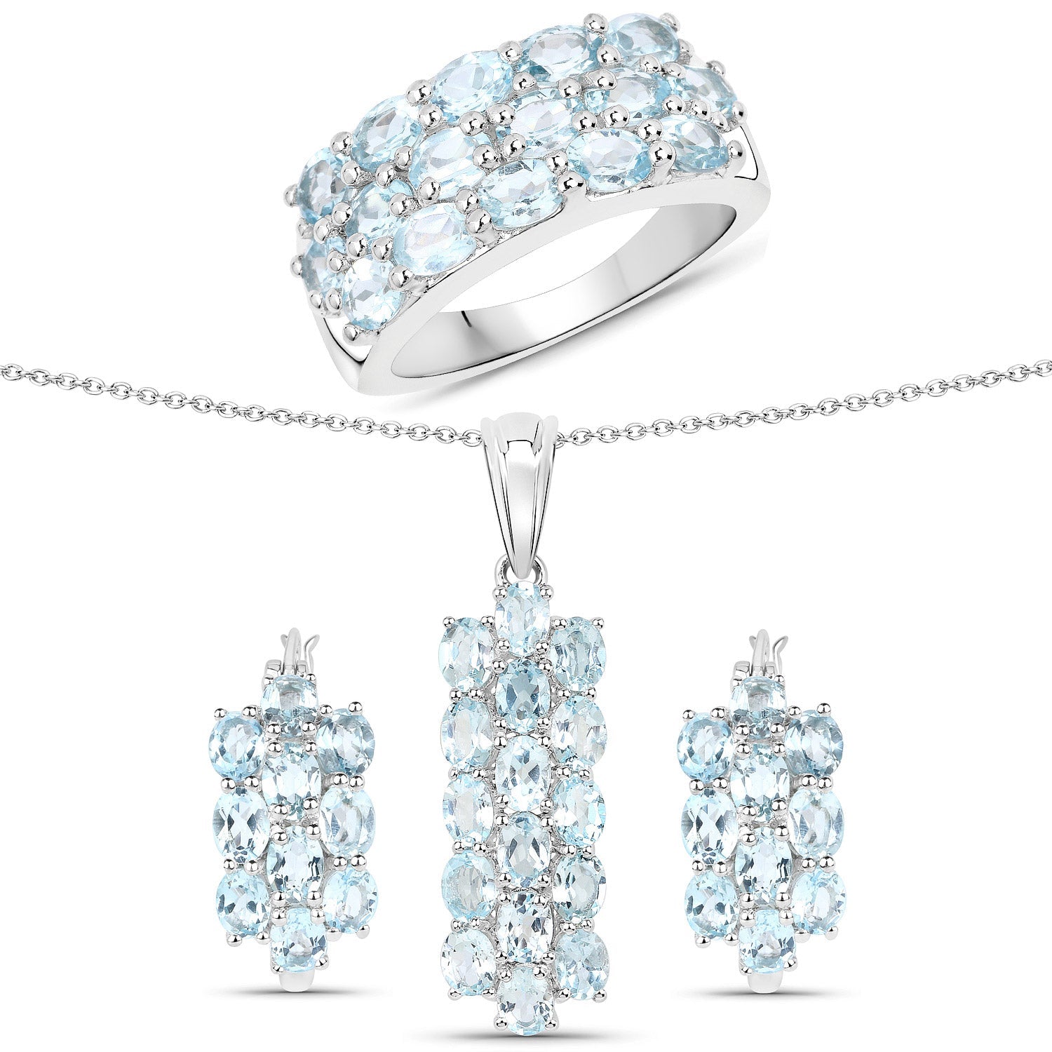 9.88 Carat Genuine Blue Topaz .925 Sterling Silver 3 Piece Jewelry Set Ring, Earrings, and Pendant w/ Chain on sale at MyriadMart