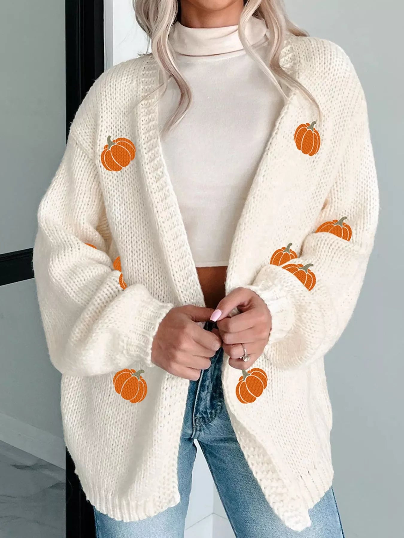 Halloween Pumpkin Embroidered Knit Cardigan - MyriadMart