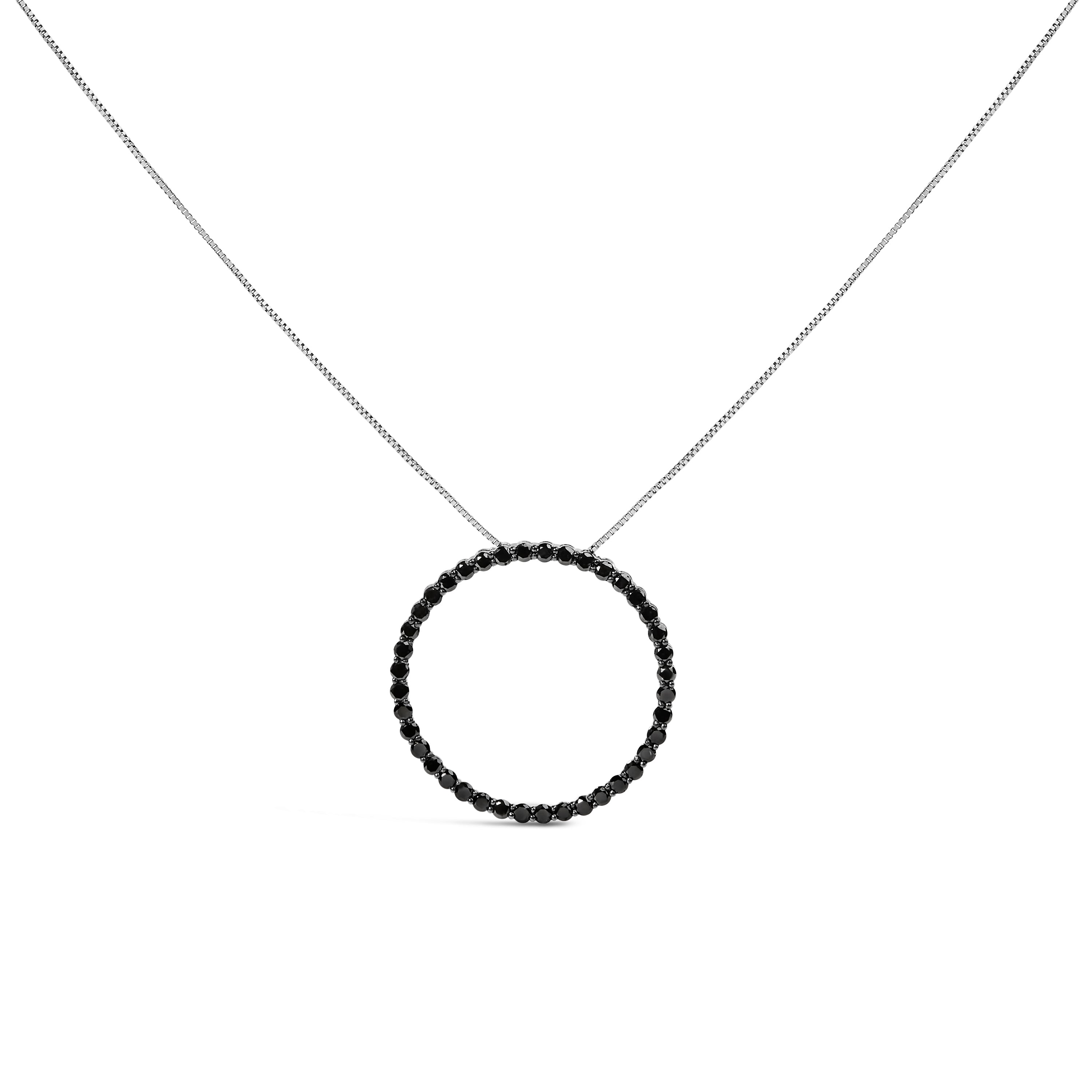 .925 Sterling Silver 4.0 Cttw Black Diamond Open Hoop Circle 18" Pendant Necklace Black Color, I2-I3 Clarity on sale at MyriadMart