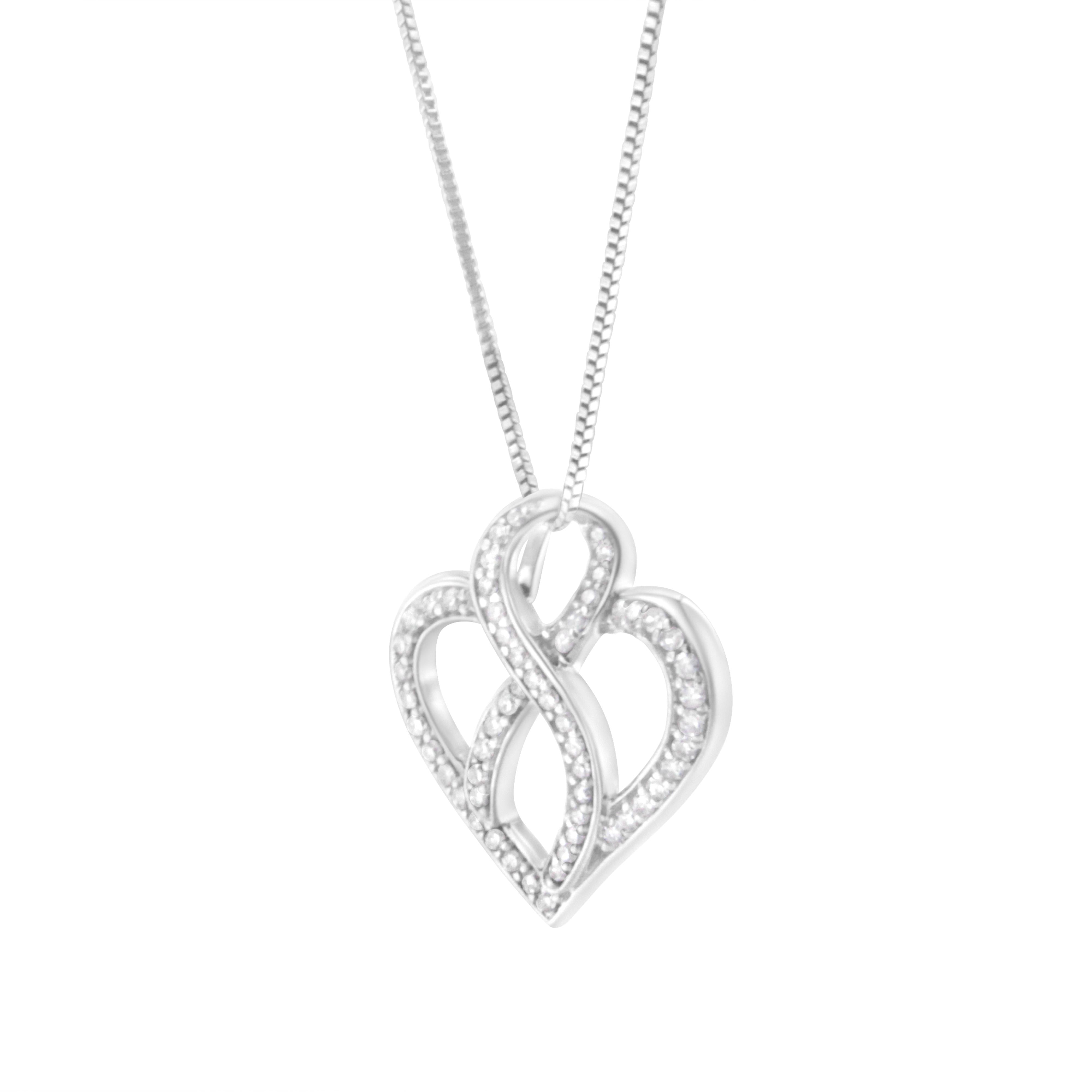 14K White Gold 1/4 cttw Round Cut Diamond Heart and Ribbon Center Pendant Necklace H-I, I1-I2 on sale at MyriadMart