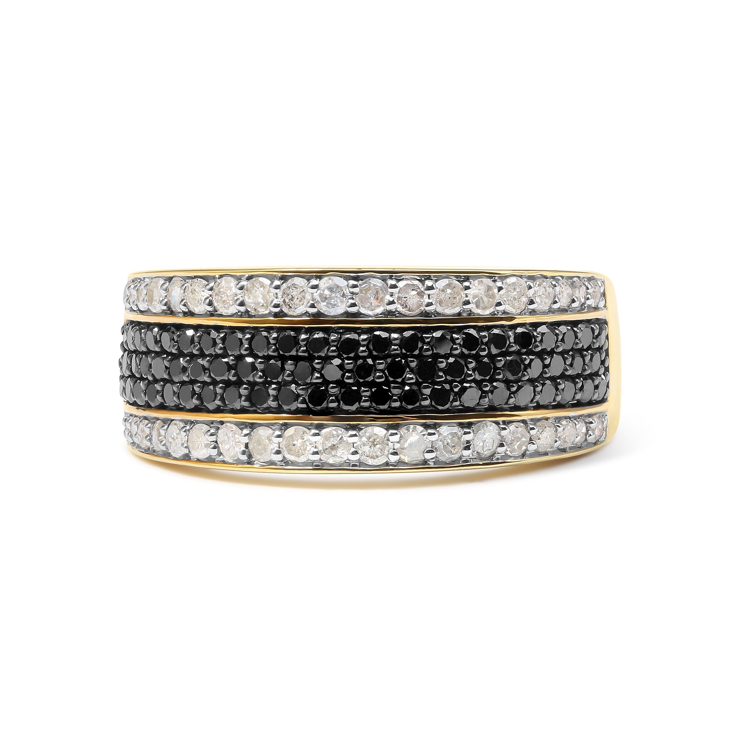 14K Yellow Gold Plated .925 Sterling Silver 1 1/4 Cttw White and Black Treated Diamond Multi Row Band Black/I-J Color, I2-I3 Clarity - Size 10 on sale at MyriadMart