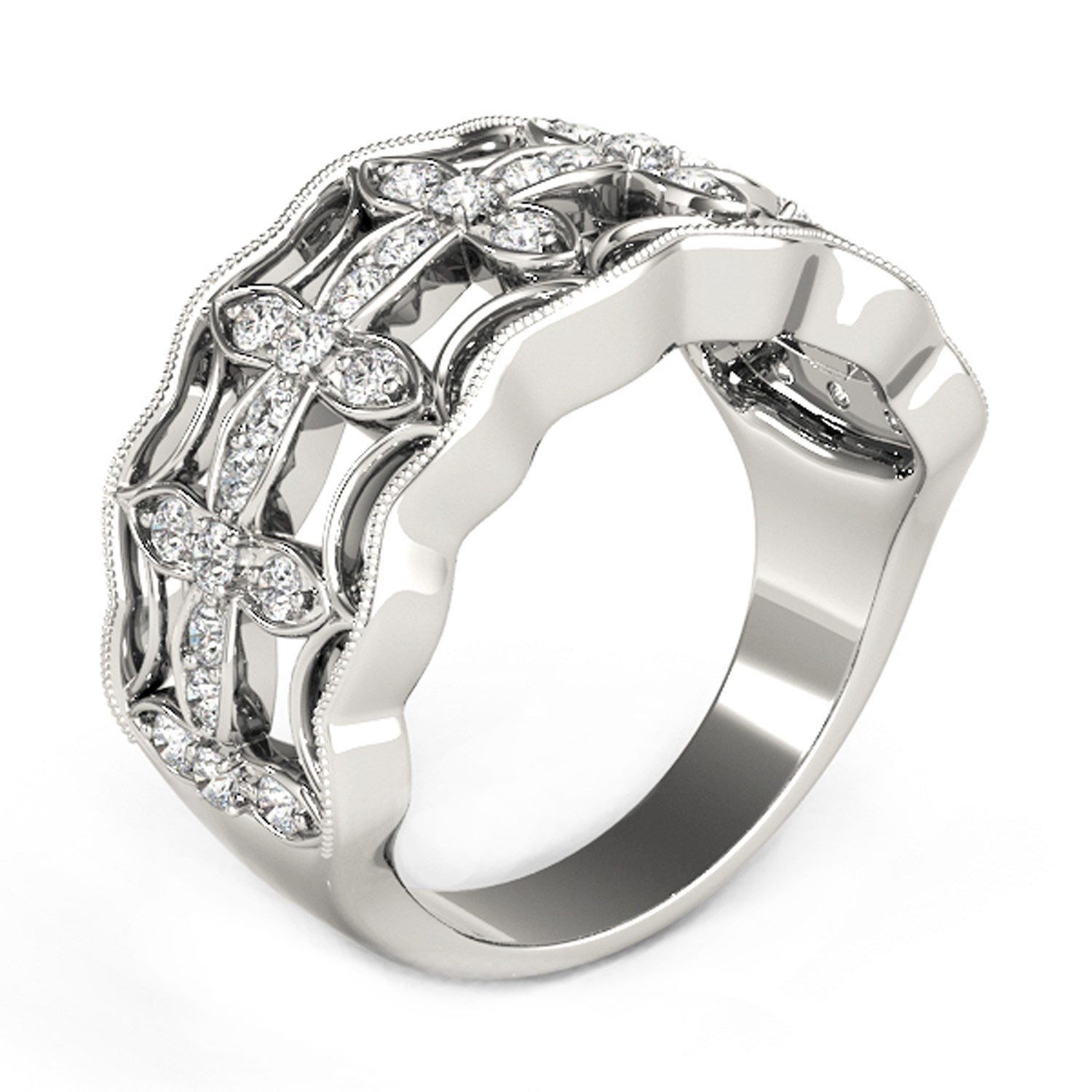 Diamond Studded Four Leaf Clover Motif Ring in 14k White Gold 1/4 cttw on sale at MyriadMart
