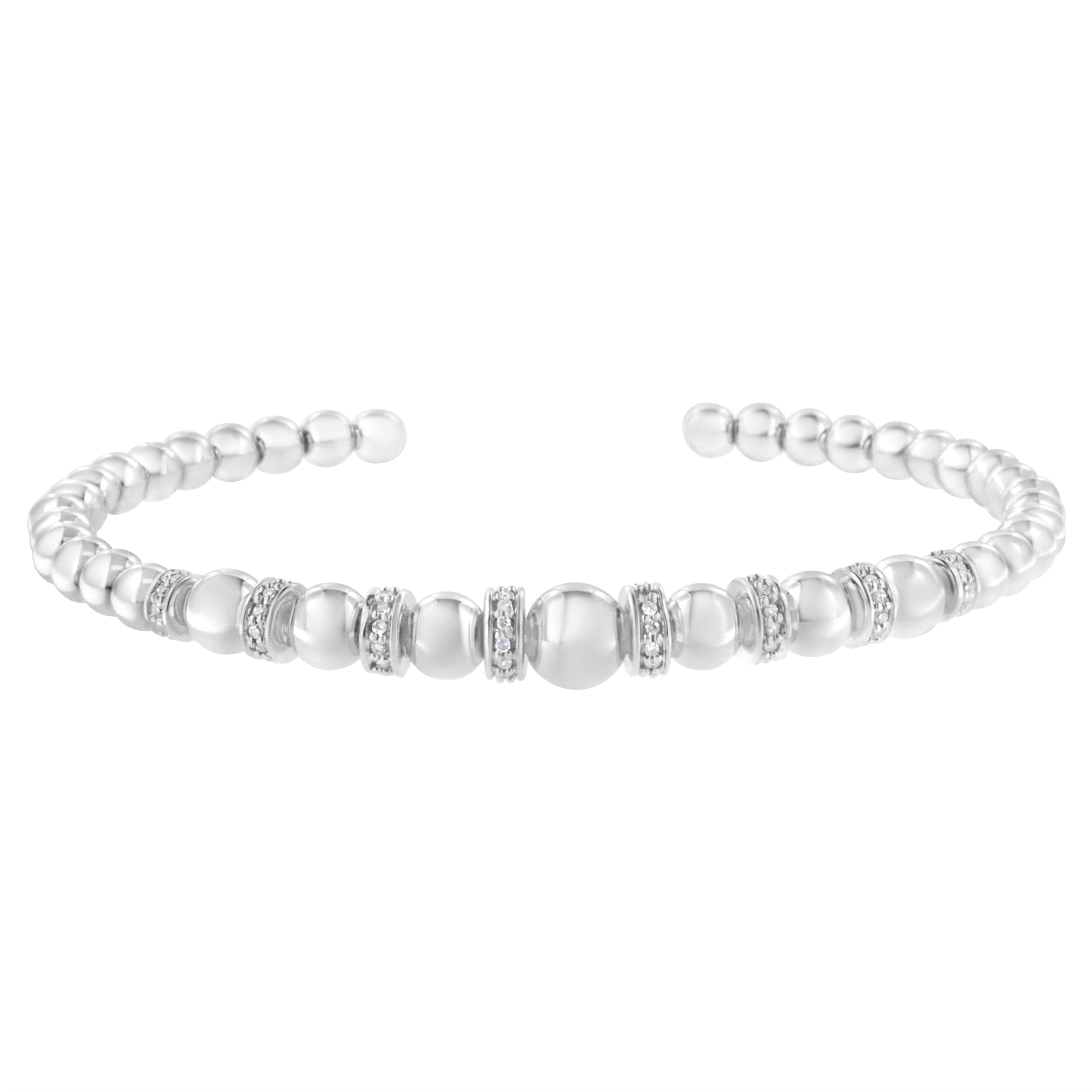 .925 Sterling Silver 1/4 Cttw Diamond Rondelle Graduated Ball Bead Cuff Bangle Bracelet I-J color, I2-I3 clarity - Fits wrists up to 7 1/2 inches on sale at MyriadMart
