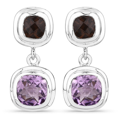 6.60 Carat Genuine Amethyst and Smoky Quartz .925 Sterling Silver Earrings on sale at MyriadMart