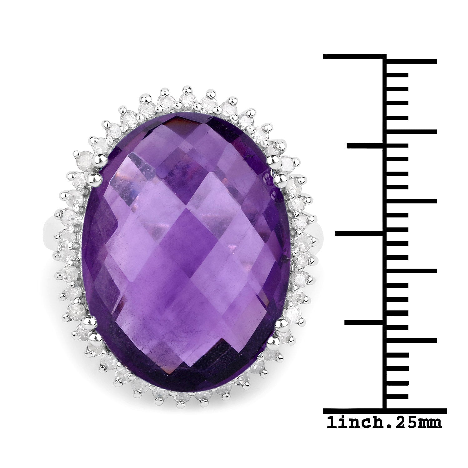 14.90 Carat Genuine Amethyst and White Diamond .925 Sterling Silver Ring on sale at MyriadMart