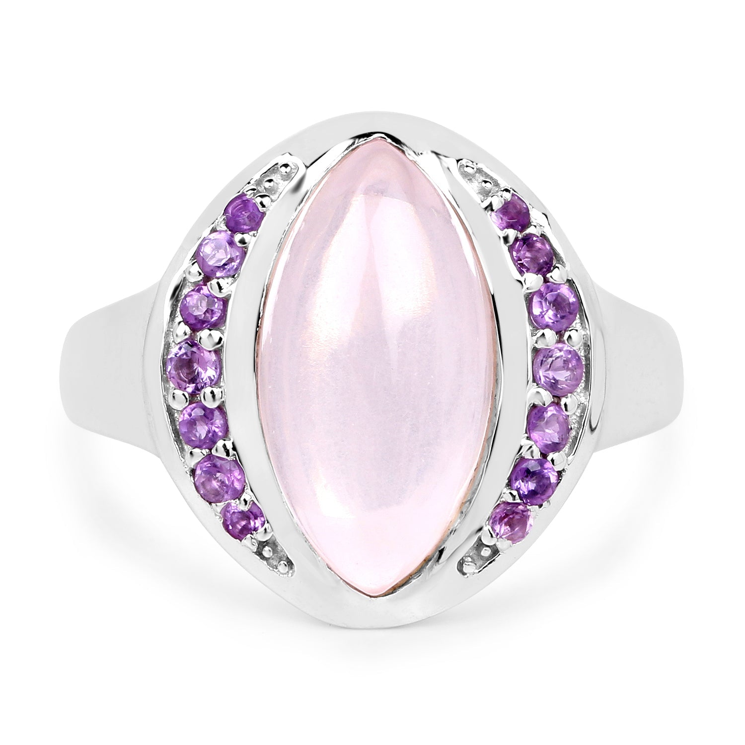 3.57 Carat Genuine Rose Quartz And Amethyst .925 Sterling Silver Ring on sale at MyriadMart
