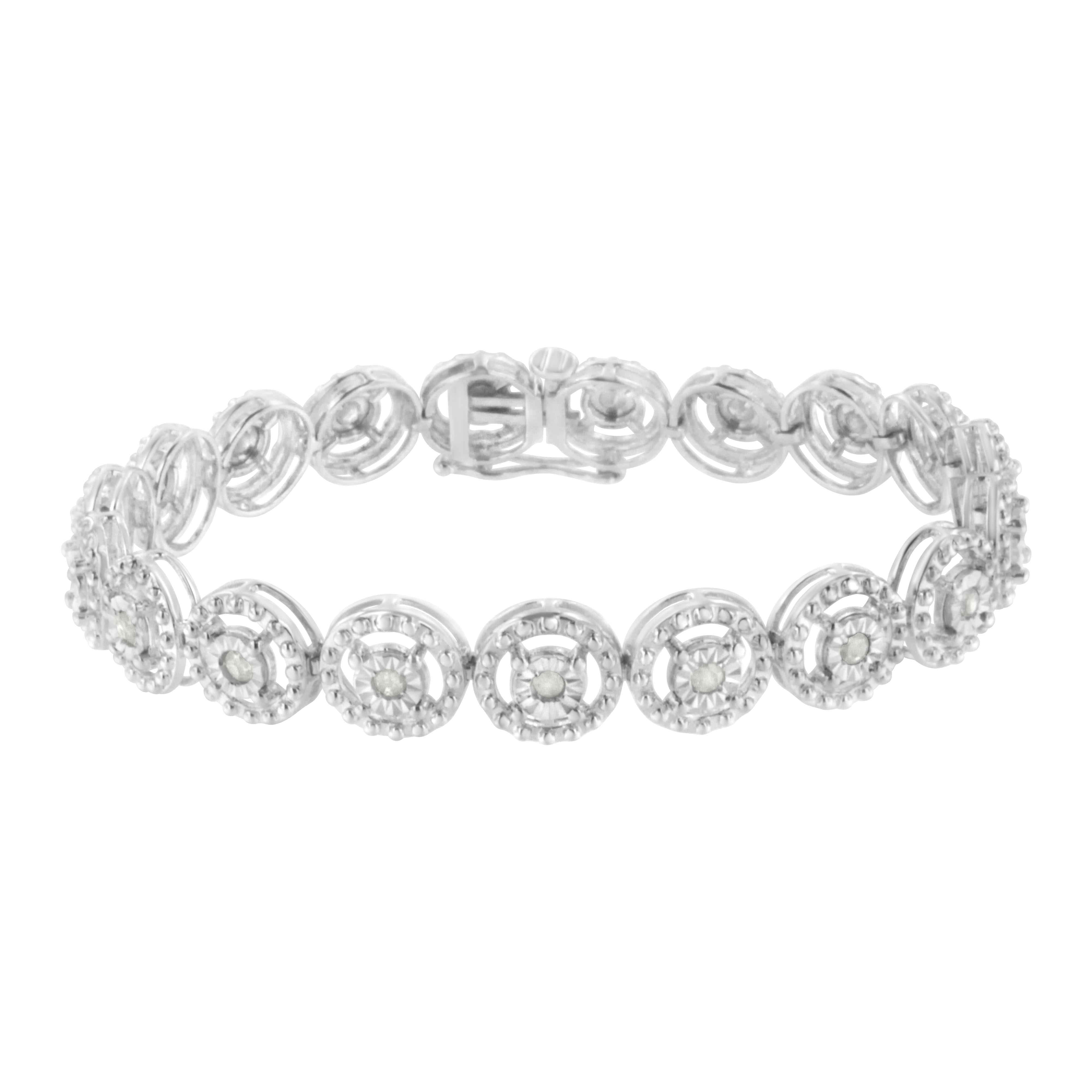 .925 Sterling Silver 1.0 Cttw Diamond Nested Circle Miracle Set Open Wheel 7" Fashion Link Bracelet I-J Color, I3 Clarity on sale at MyriadMart