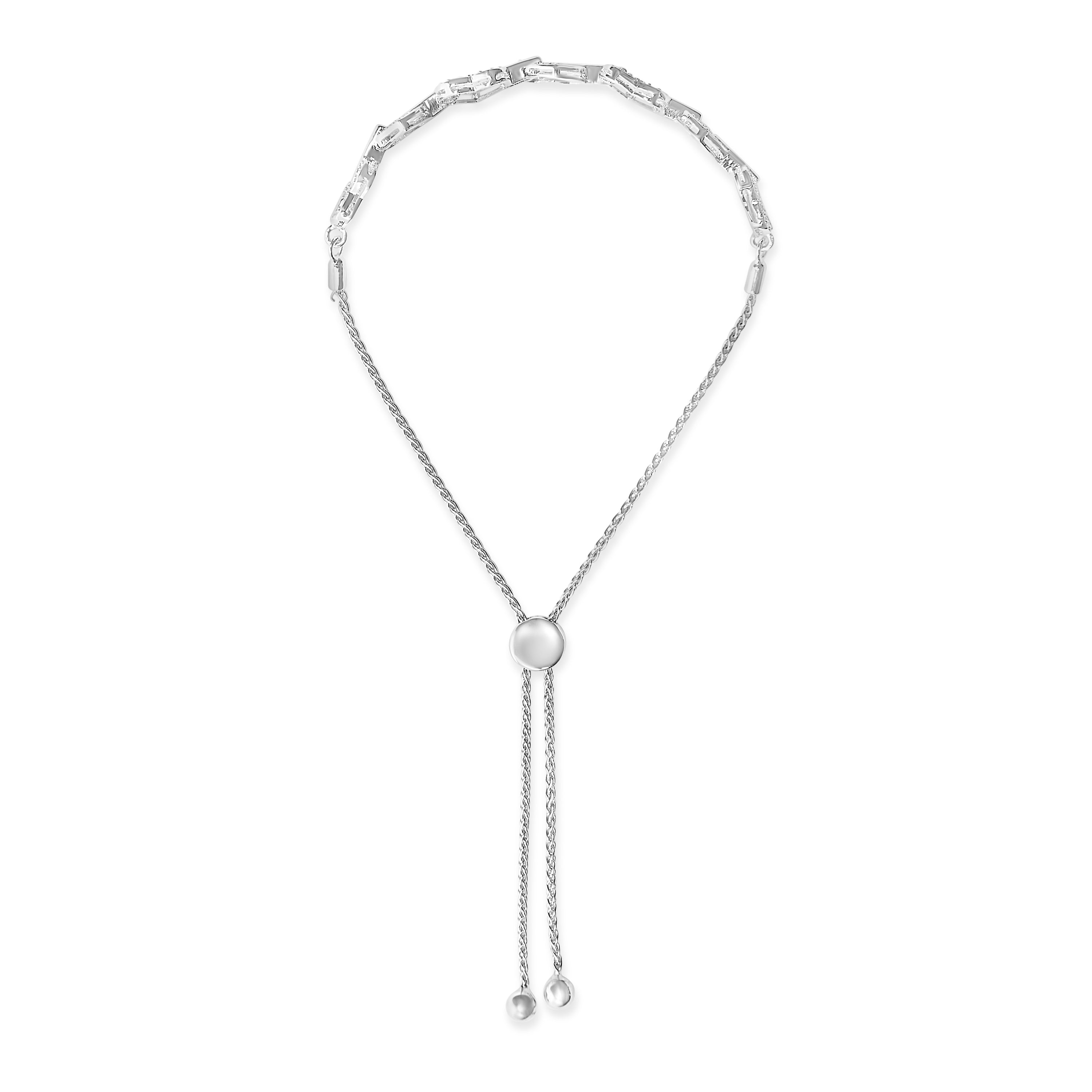 .925 Sterling Silver 1/2 Cttw Diamond Alternating Heart Link Adjustable Bolo Bracelet I-J Color, I3 Clarity - 4" to 10" Inches on sale at MyriadMart