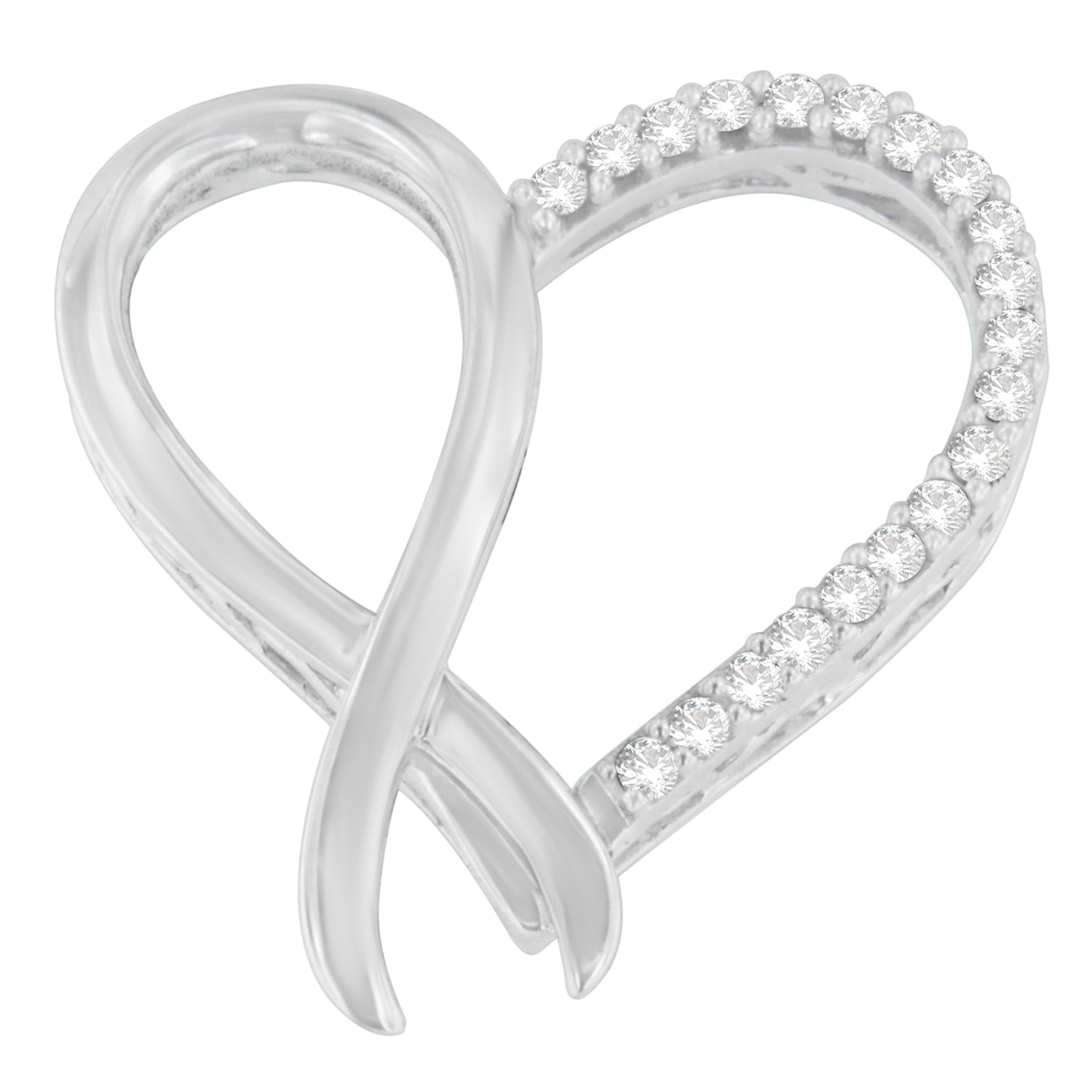 .925 Sterling Silver 1/4 cttw Round Cut Diamond Ribbon and Heart Accent Pendant Necklace H-I, I2-I3 on sale at MyriadMart