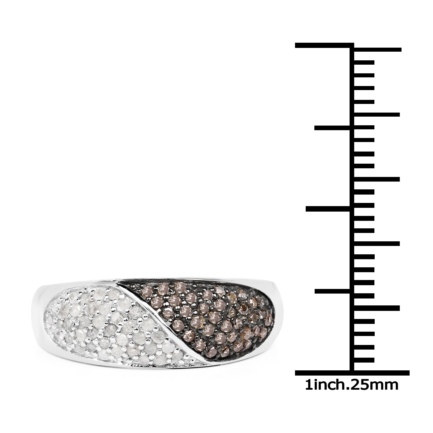 0.32 Carat Genuine Champagne Diamond and White Diamond .925 Sterling Silver Ring on sale at MyriadMart