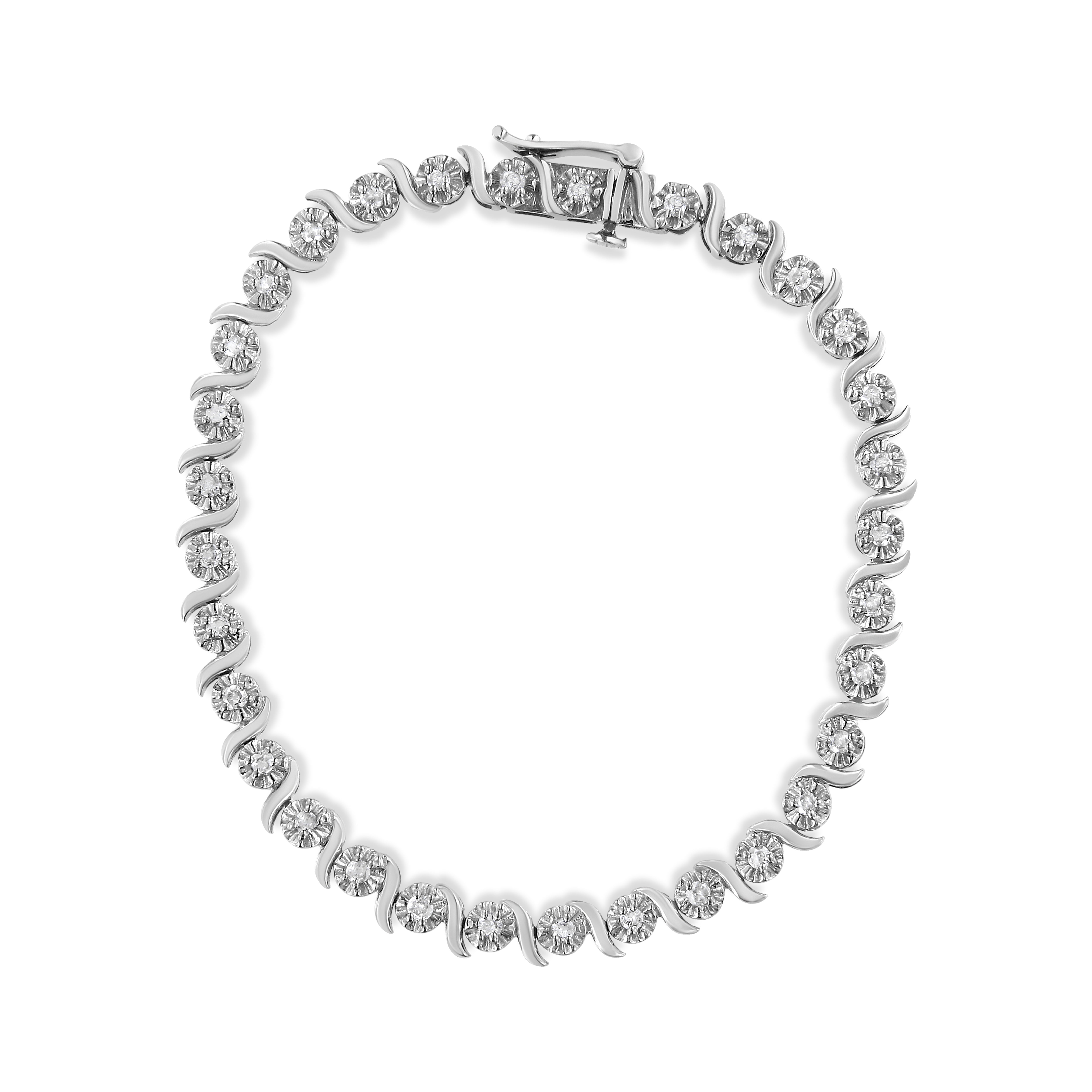 .925 Sterling Silver 1.0 Cttw Diamond Spiral Wave Curved-Link 7" Tennis Bracelet I-J Color, I3 Clarity on sale at MyriadMart