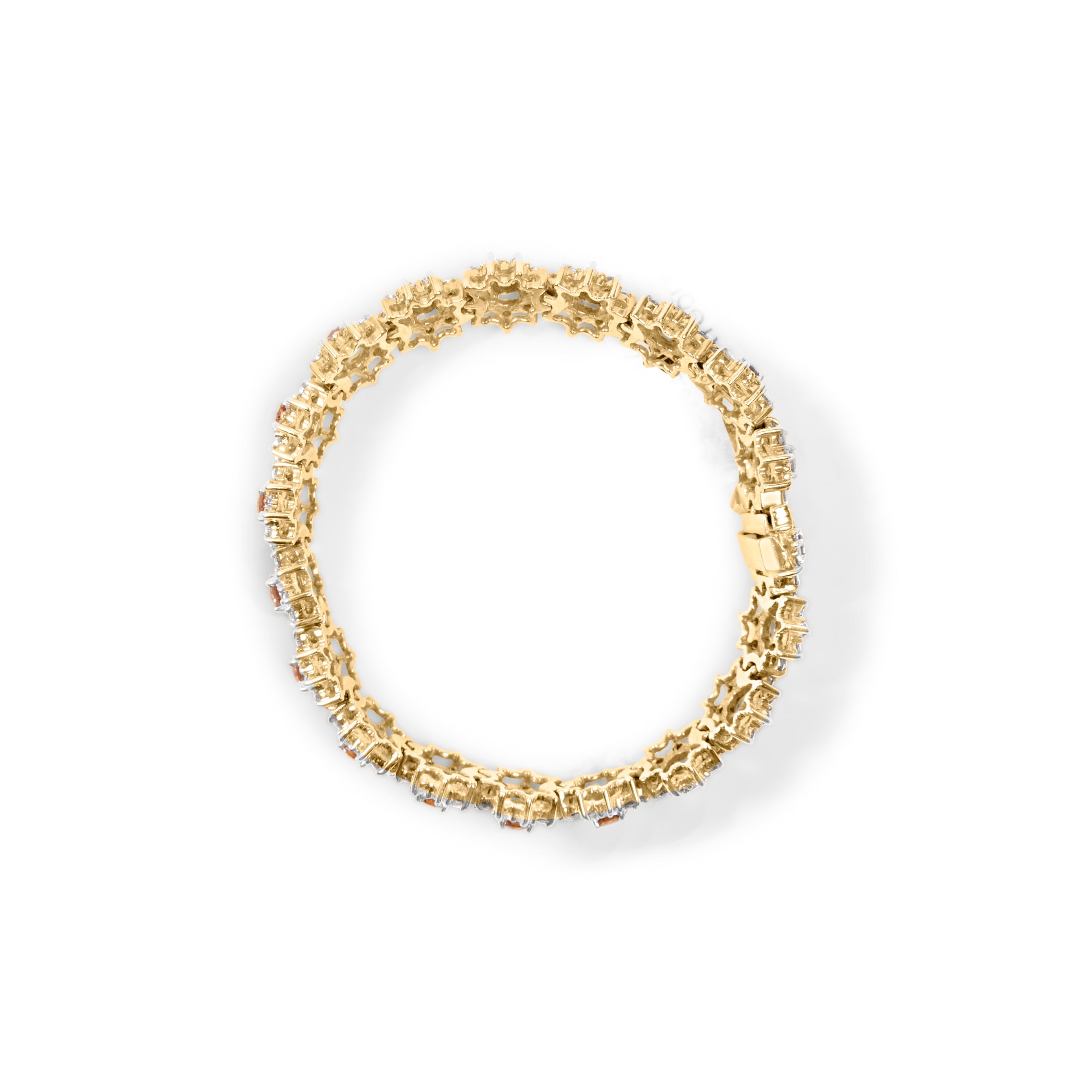 14K Yellow Gold 8.00 Cttw Champagne Diamond Floral Cluster Halo Link Bracelet H-I Color, I1-I2 Clarity on sale at MyriadMart