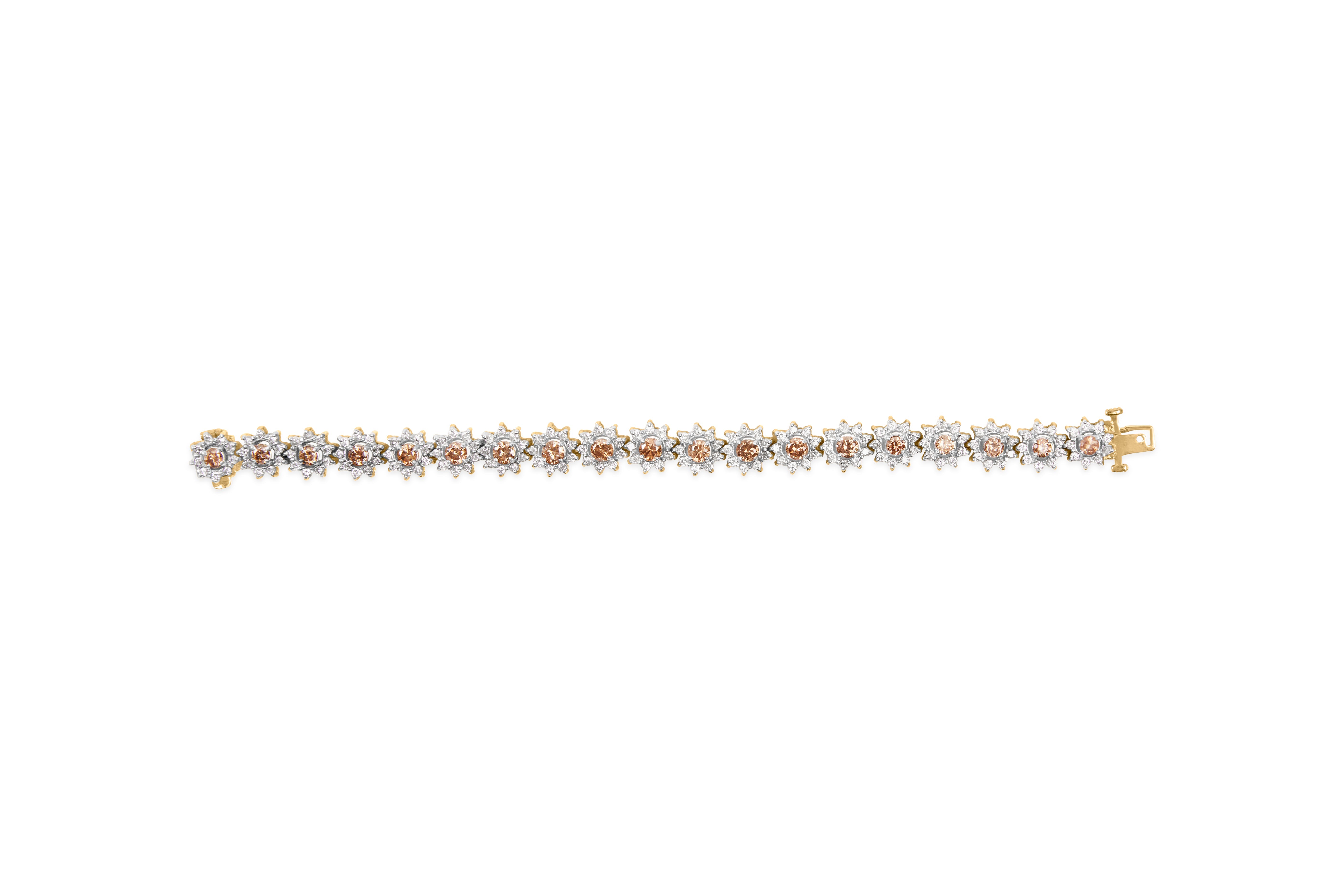14K Yellow Gold 8.00 Cttw Champagne Diamond Floral Cluster Halo Link Bracelet H-I Color, I1-I2 Clarity on sale at MyriadMart