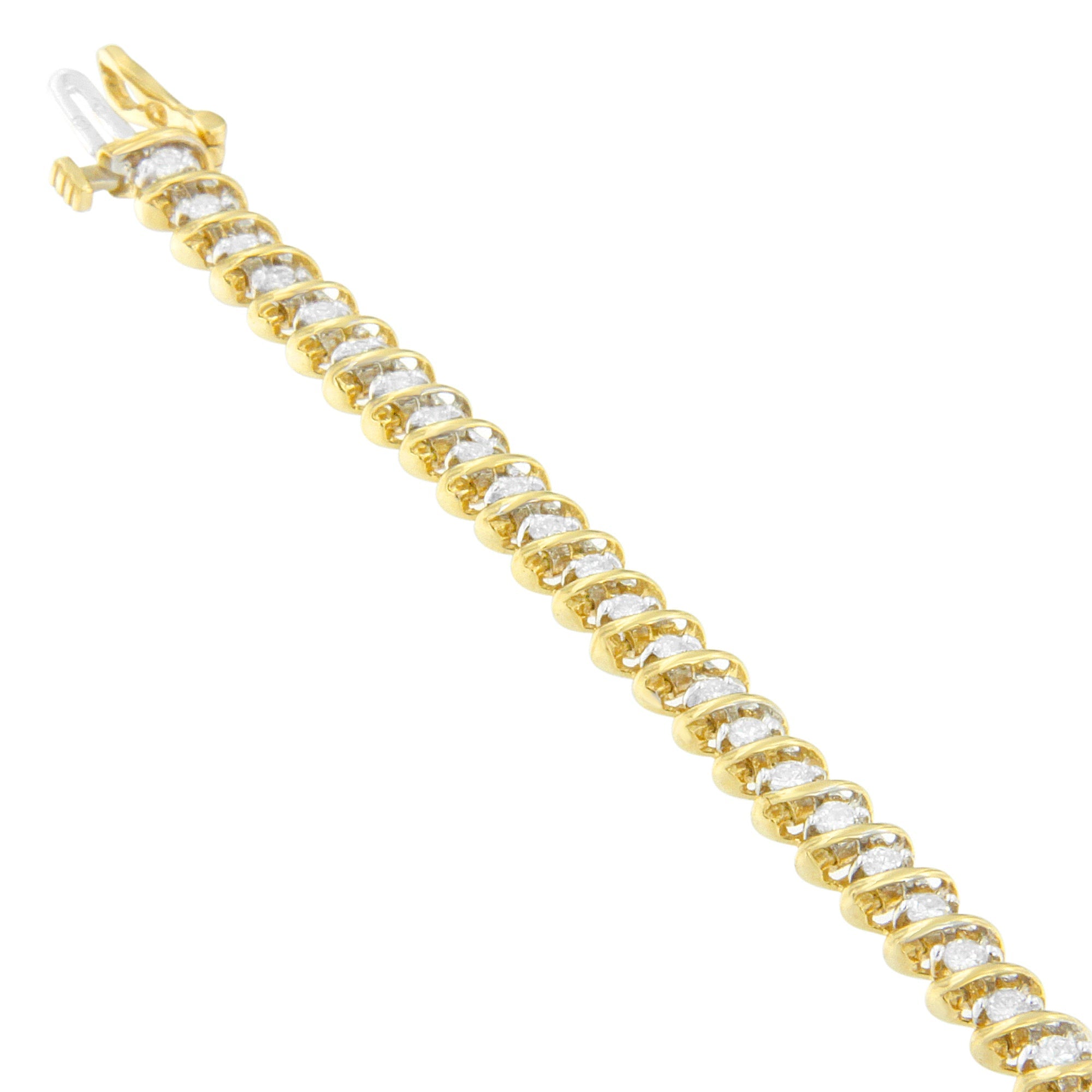 18K Yellow Gold Round Cut Diamond Spiral Link Bracelet 2.00 cttw, I-J Color, I1-I2 Clarity on sale at MyriadMart