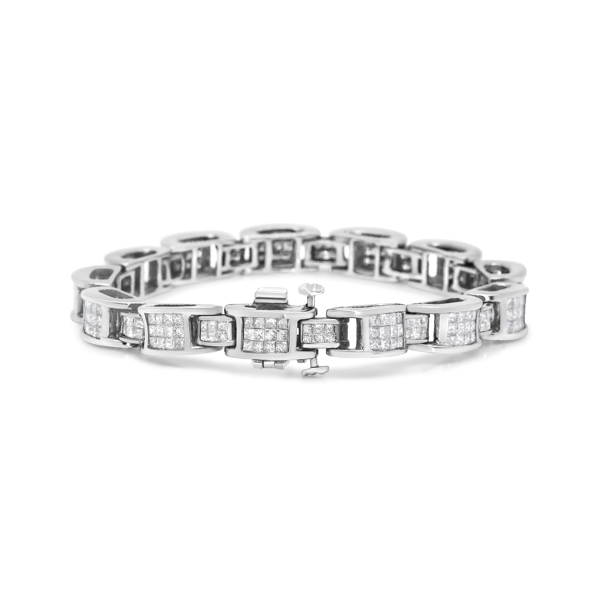 14K White Gold 5.0 Cttw Princess Cut Diamond Invisible Set Alternating Size D Shaped Links Tennis Bracelet H-I Color, SI2-I1 Clarity - 7â€ on sale at MyriadMart