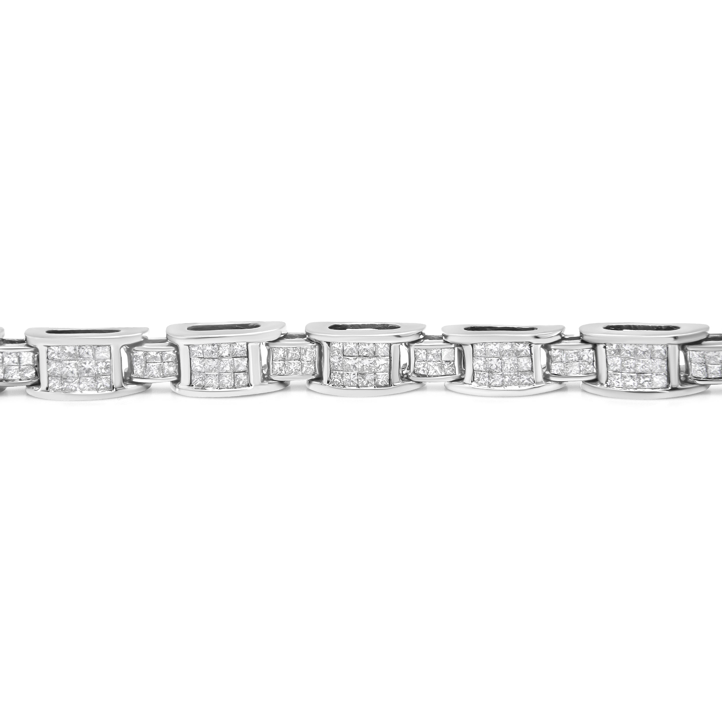 14K White Gold 5.0 Cttw Princess Cut Diamond Invisible Set Alternating Size D Shaped Links Tennis Bracelet H-I Color, SI2-I1 Clarity - 7â€ on sale at MyriadMart