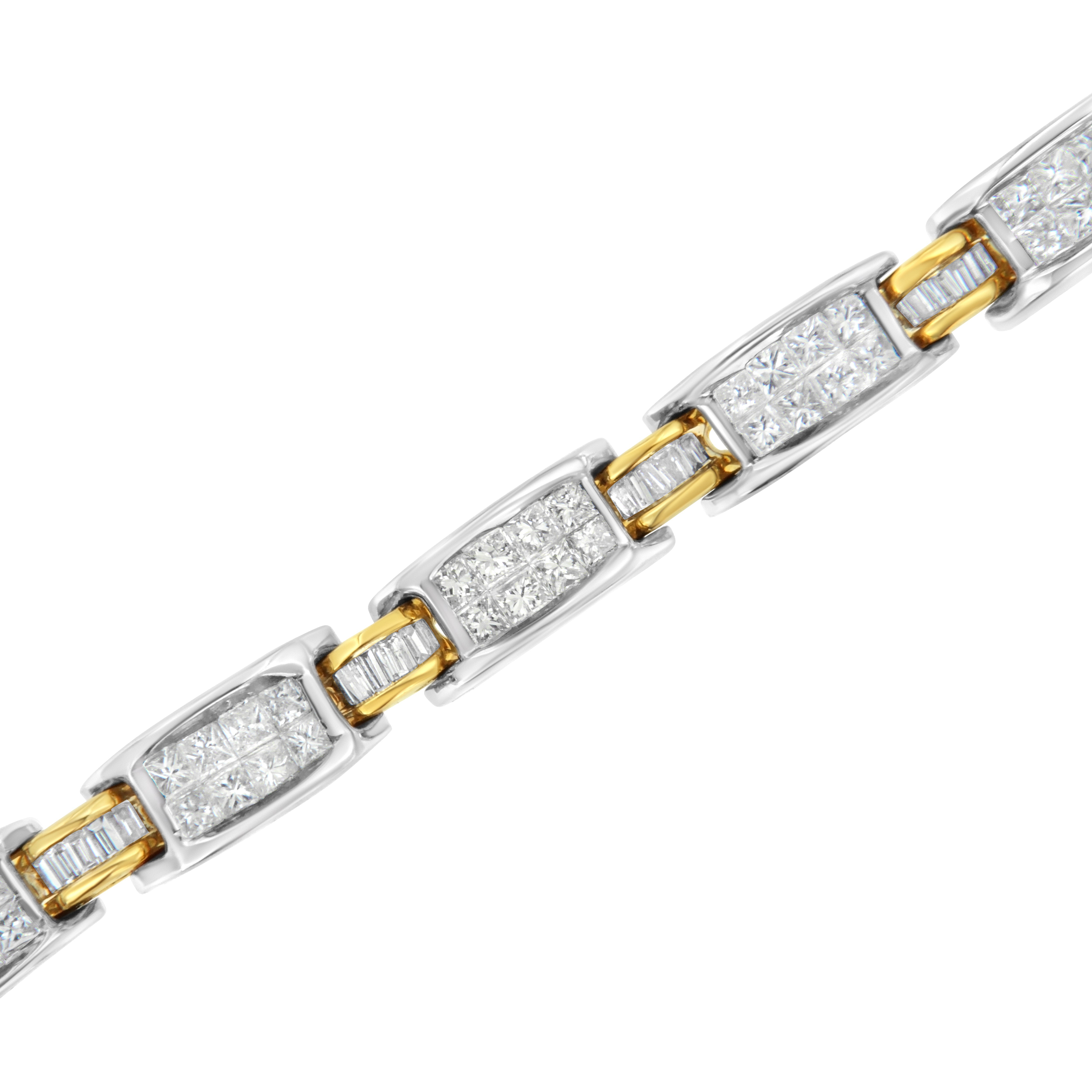 14K Two-Tone Gold Princess and Baguette-Cut Diamond Link Bracelet 3.00 cttw, H-I Color, SI1-SI2 Clarity on sale at MyriadMart