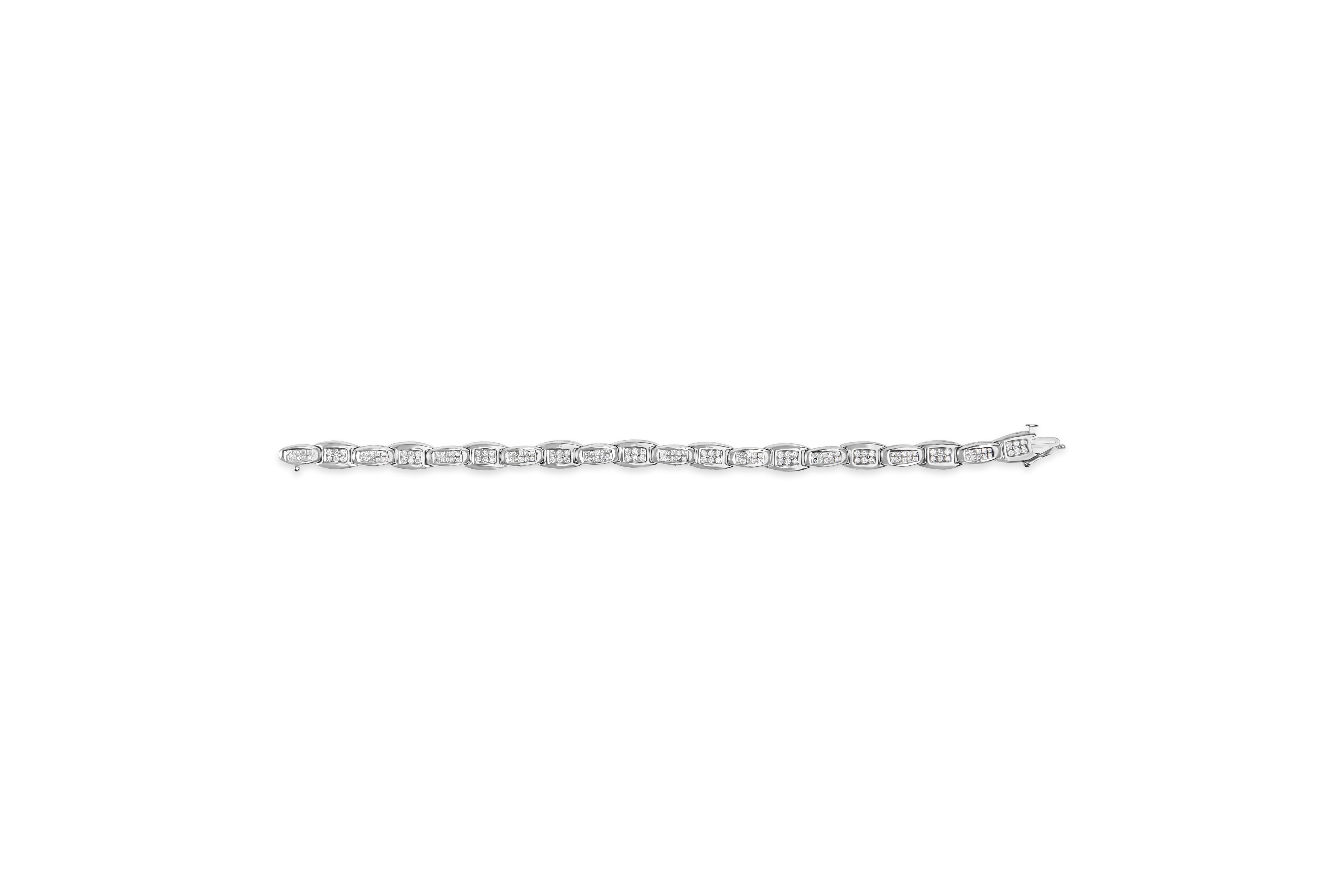 14K White Gold 2-1/2 Cttw Round-Brilliant & Baguette Cut Diamond 7" Alternating Flared Links Tennis Bracelet H-I Color, SI1-SI2 Clarity on sale at MyriadMart