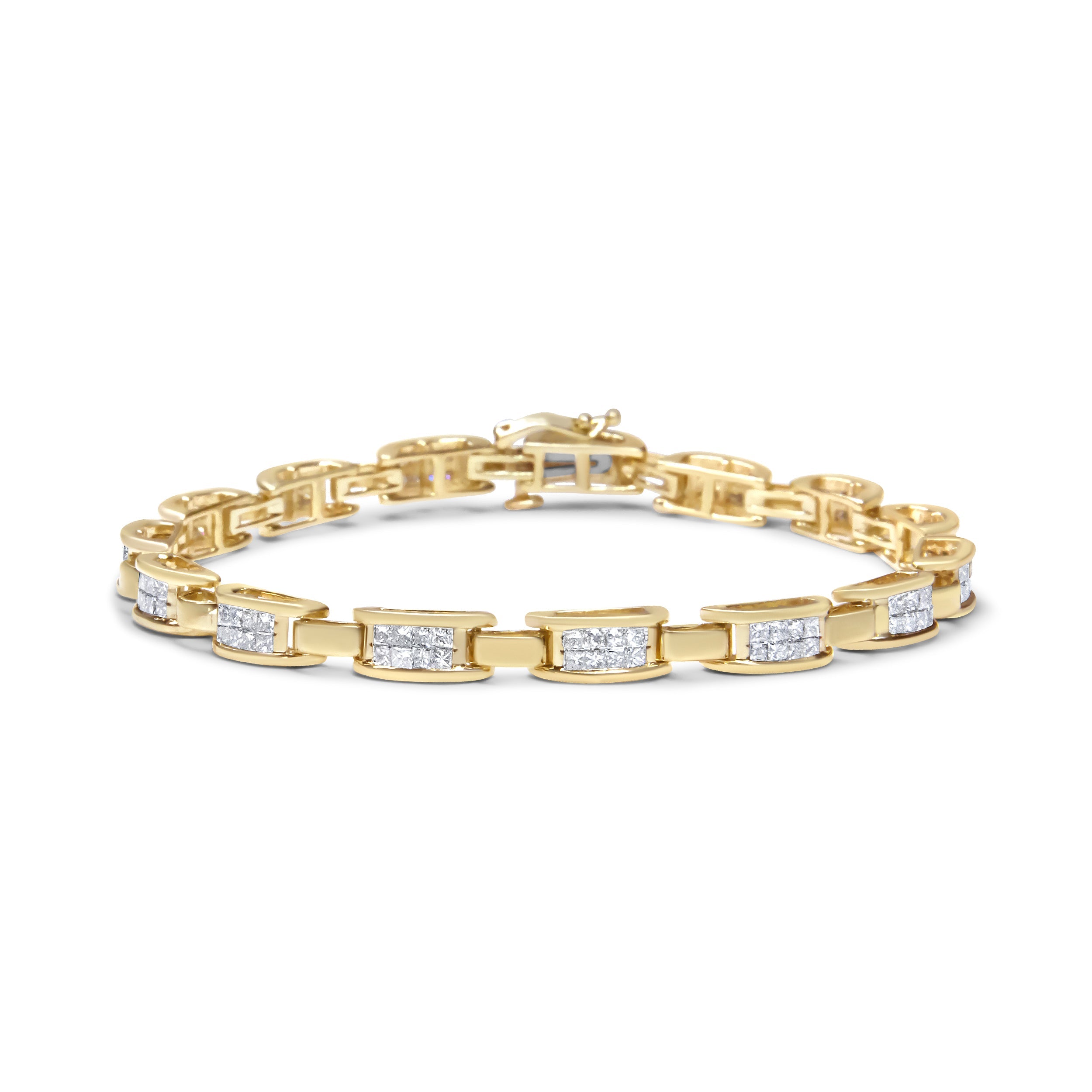 10K Yellow Gold 2.0 Cttw Invisible-Set Princess Cut Diamond Rectangular Link Bracelet I-J Color, SI2-I1 Clarity - 7" on sale at MyriadMart