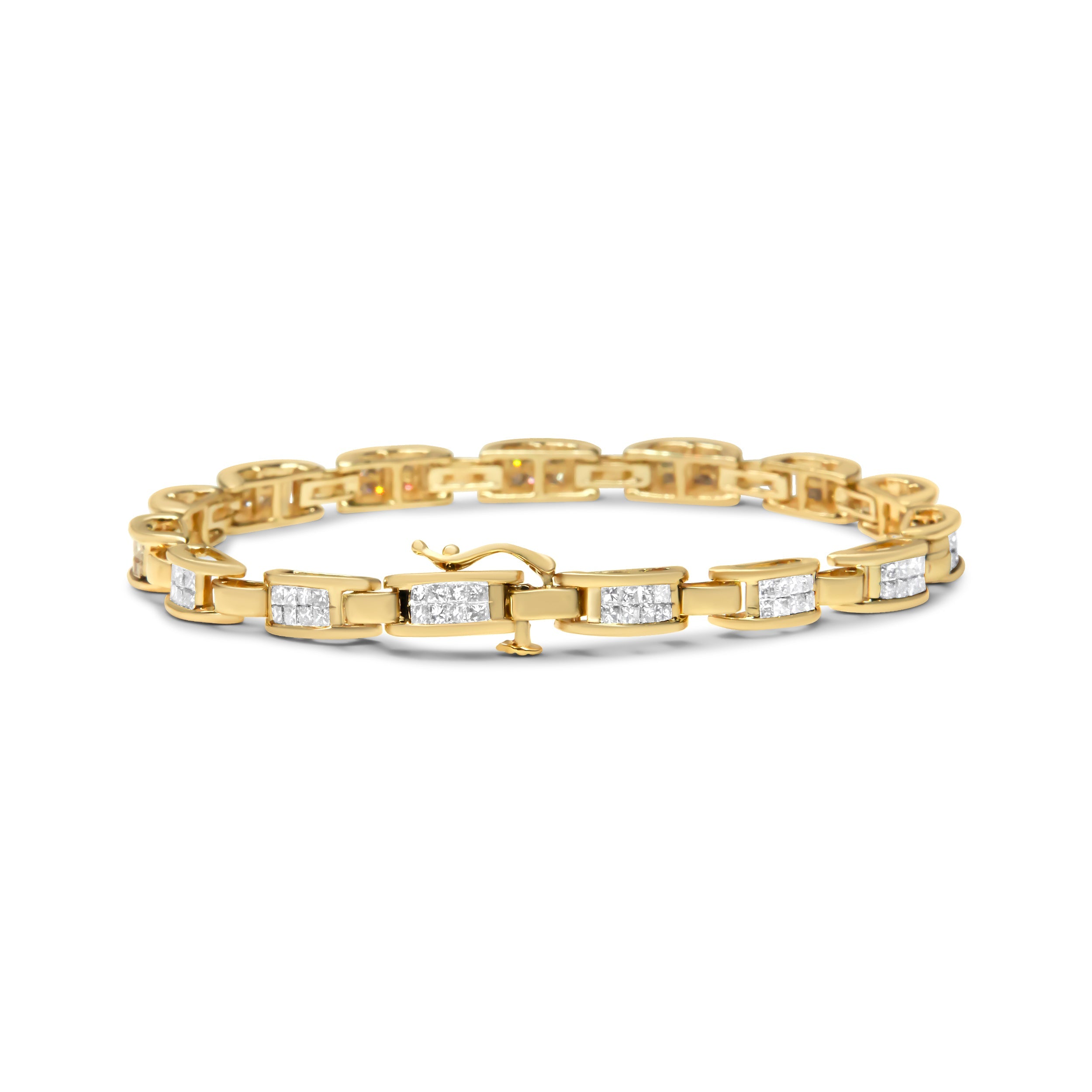 10K Yellow Gold 2.0 Cttw Invisible-Set Princess Cut Diamond Rectangular Link Bracelet I-J Color, SI2-I1 Clarity - 7" on sale at MyriadMart