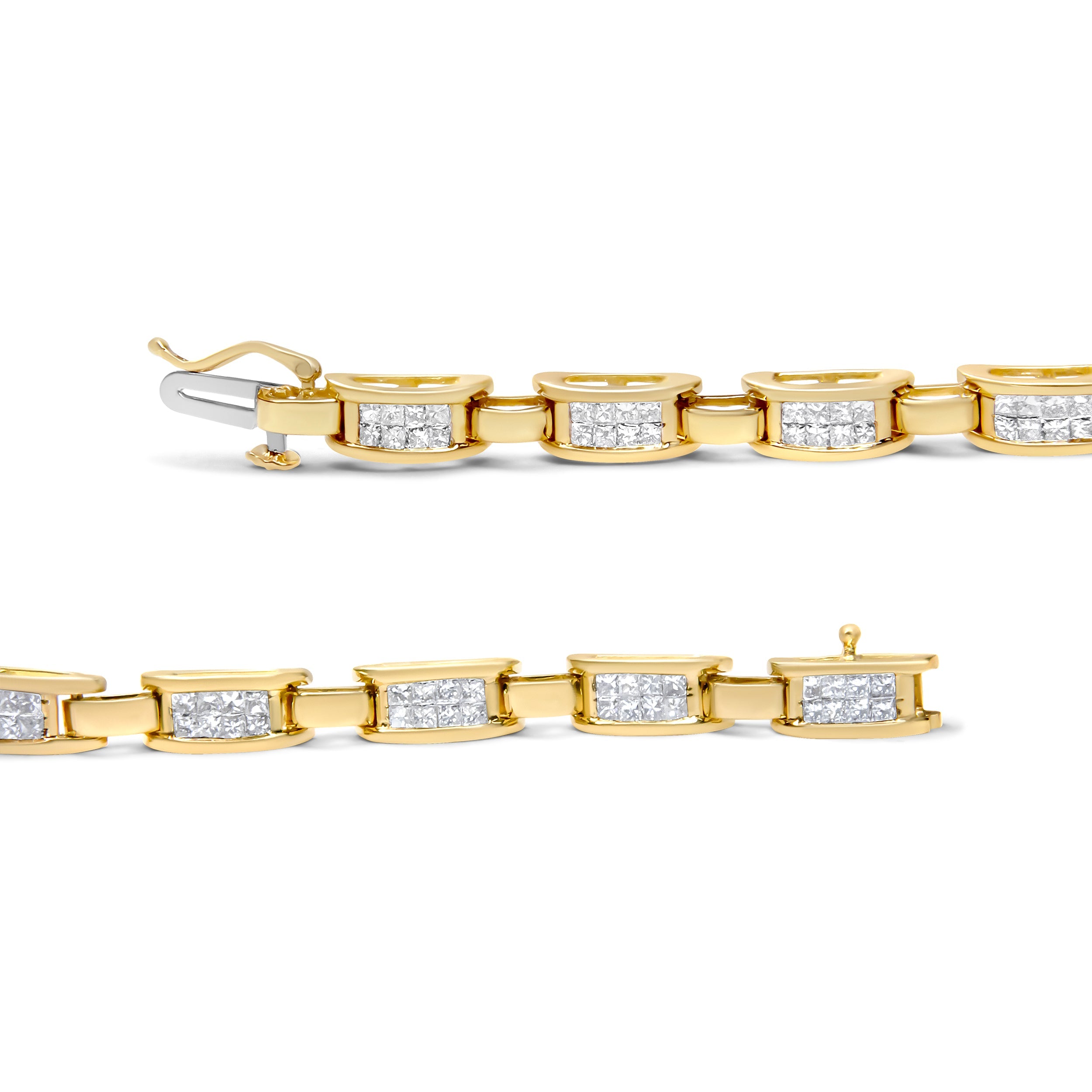 10K Yellow Gold 2.0 Cttw Invisible-Set Princess Cut Diamond Rectangular Link Bracelet I-J Color, SI2-I1 Clarity - 7" on sale at MyriadMart