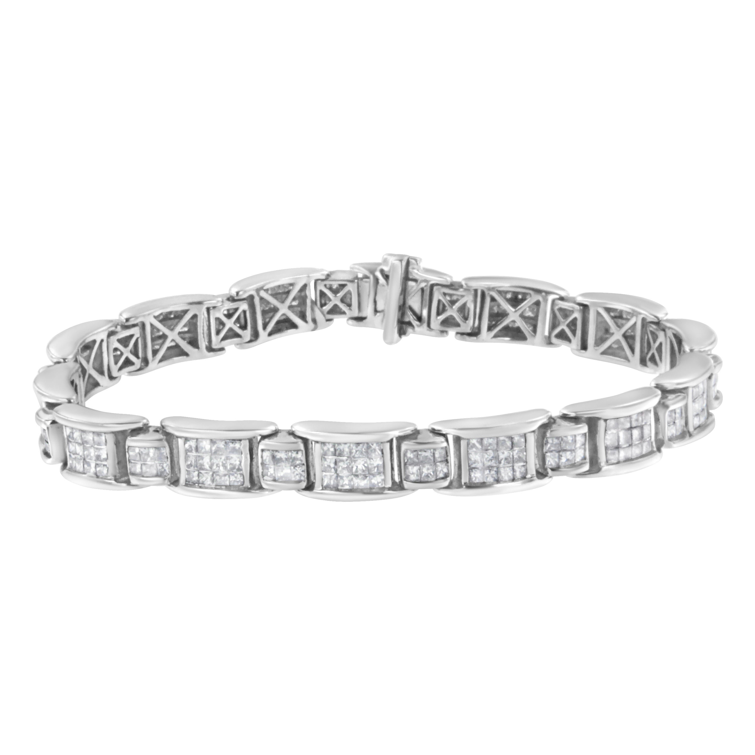 14K White Gold 5.0 Cttw Princess-Cut Diamond Rectangular Alternating Station 7" Tennis Bracelet G-H Color, SI1-SI2 Clarity on sale at MyriadMart