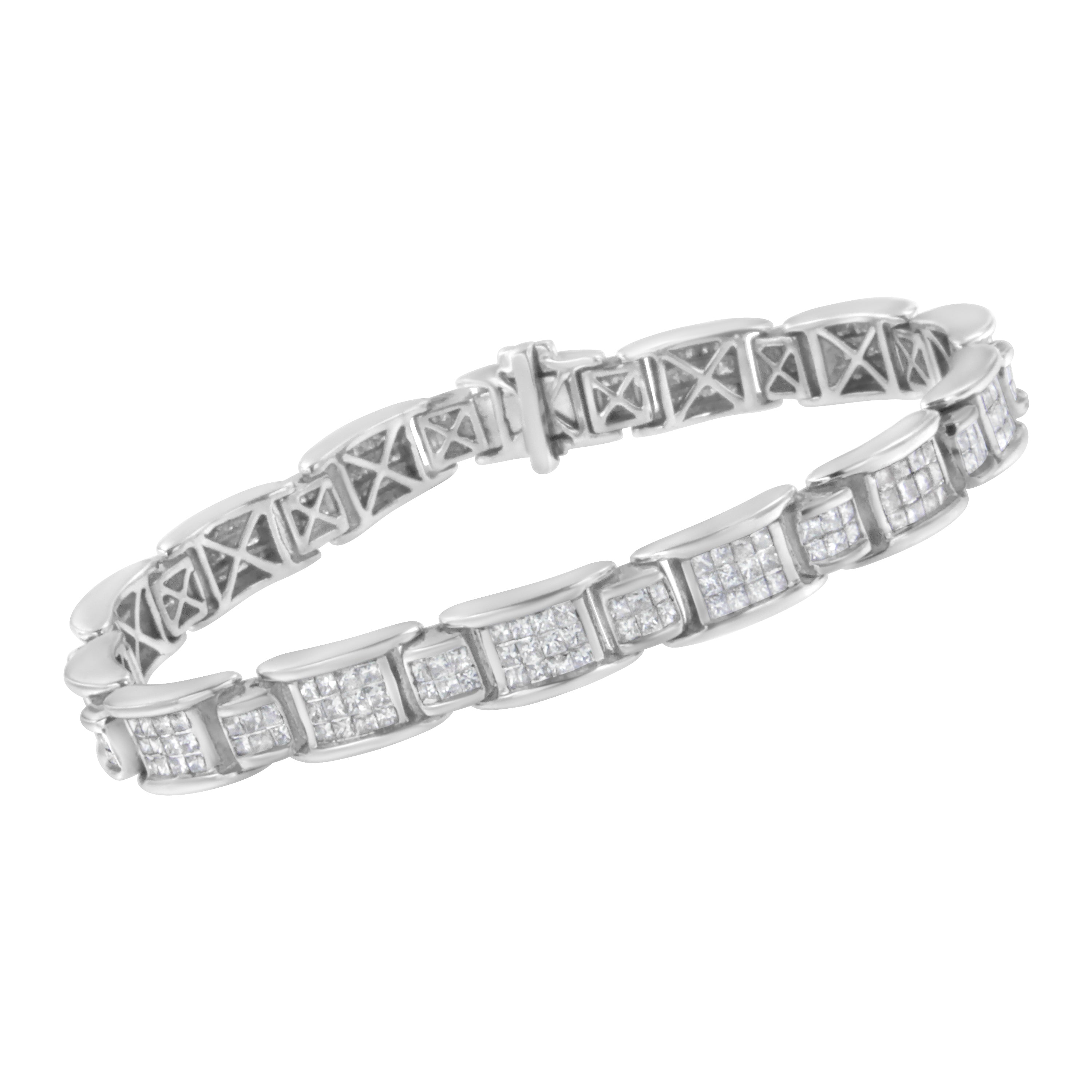 14K White Gold 5.0 Cttw Princess-Cut Diamond Rectangular Alternating Station 7" Tennis Bracelet G-H Color, SI1-SI2 Clarity on sale at MyriadMart