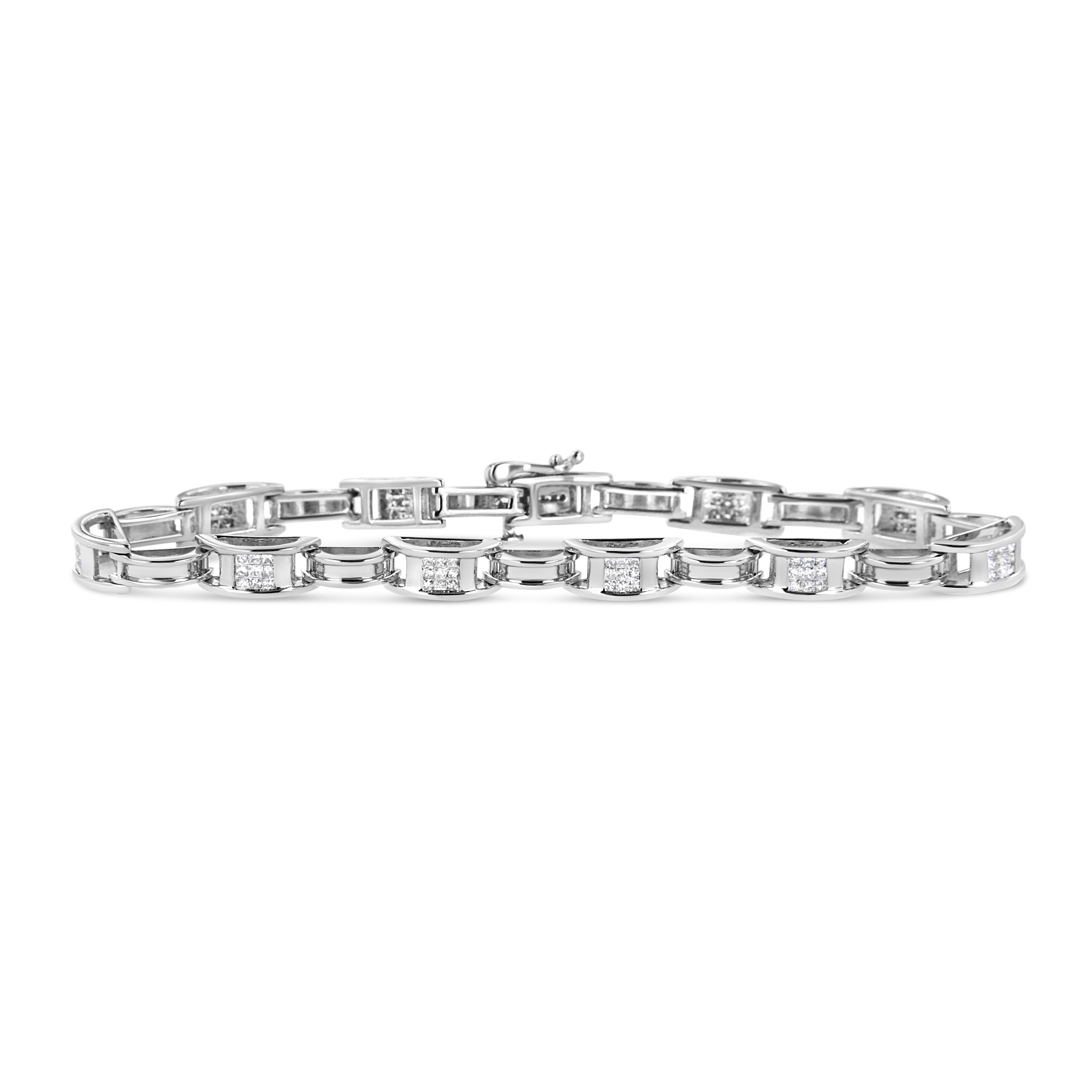 14K White Gold 1.0 Cttw Invisible Set Princess Diamond Alternating Link Tennis Bracelet I-J Color, I1-I2 Clarity - 7.25" on sale at MyriadMart