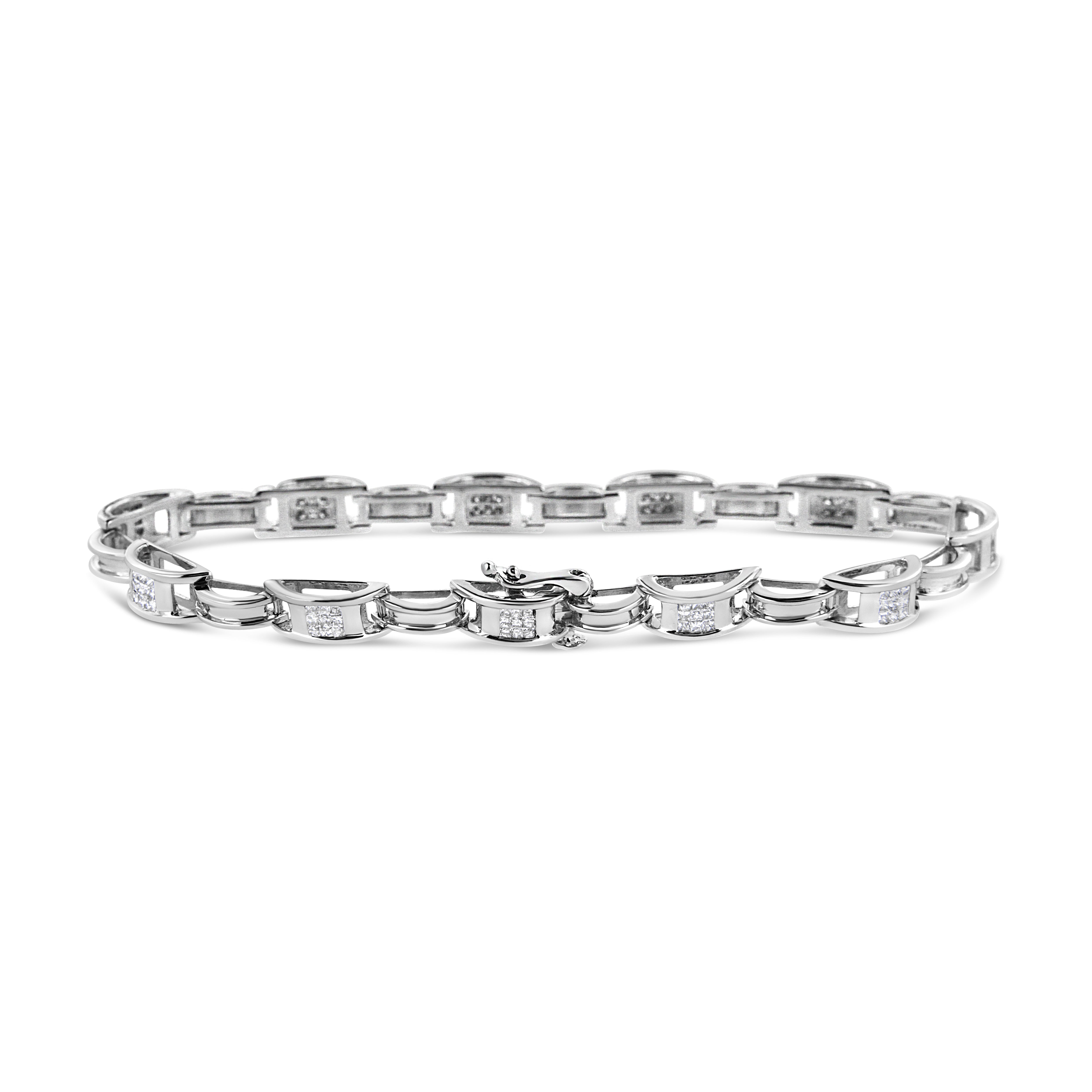 14K White Gold 1.0 Cttw Invisible Set Princess Diamond Alternating Link Tennis Bracelet I-J Color, I1-I2 Clarity - 7.25" on sale at MyriadMart