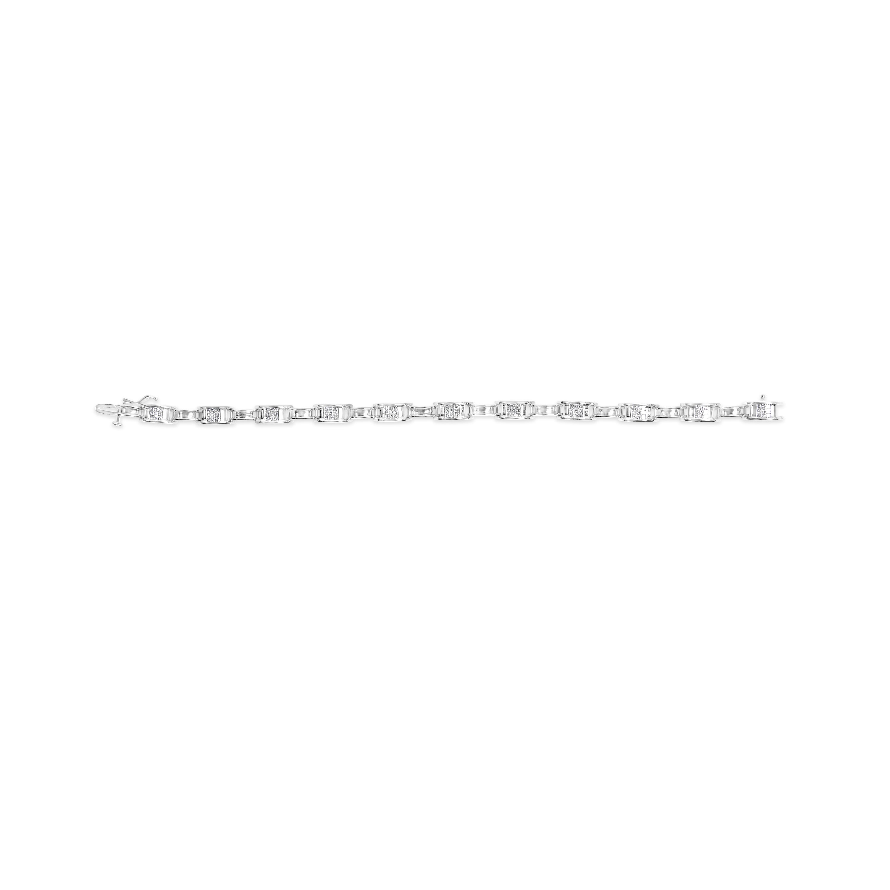 14K White Gold 1.0 Cttw Invisible Set Princess Diamond Alternating Link Tennis Bracelet I-J Color, I1-I2 Clarity - 7.25" on sale at MyriadMart