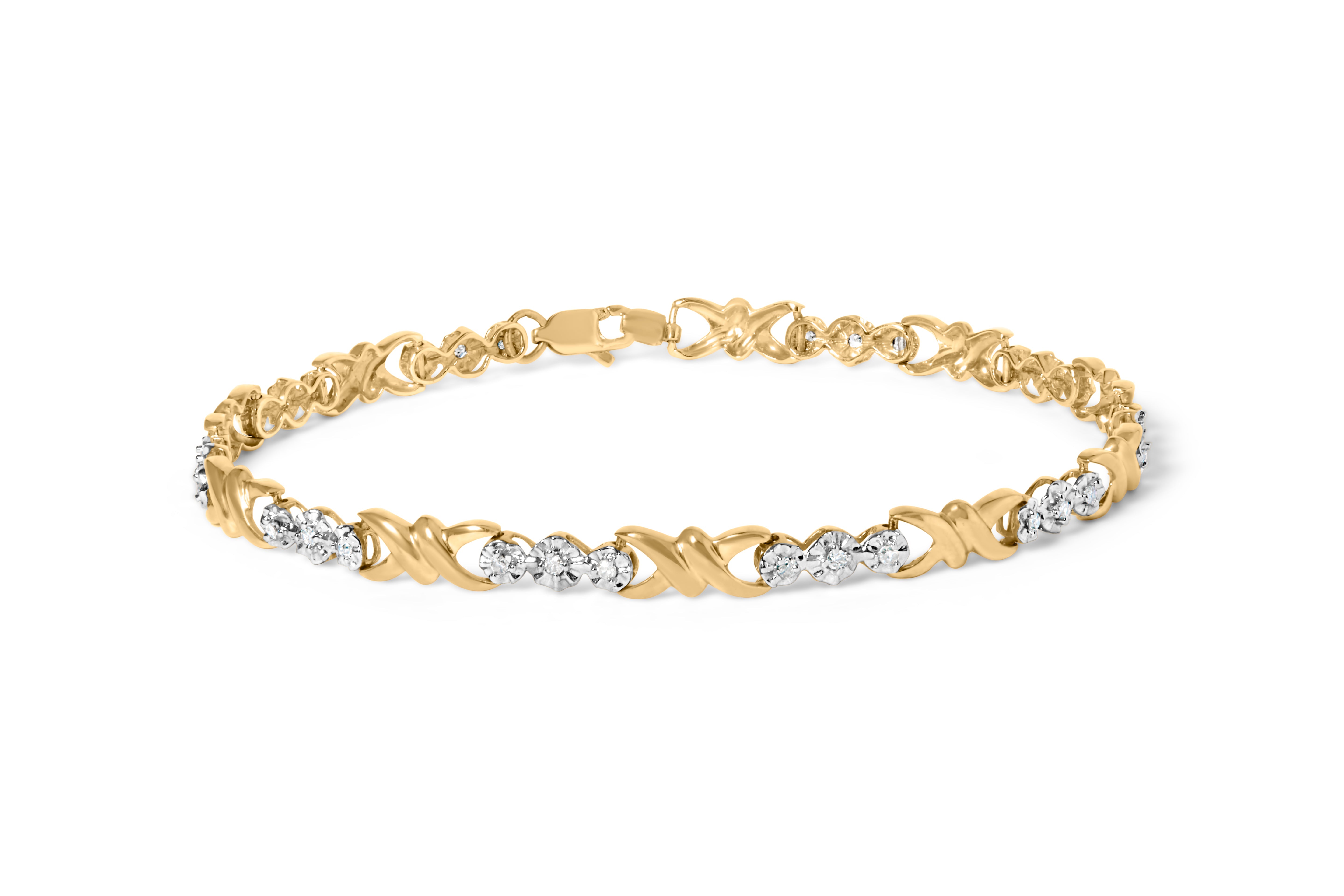 10k Yellow Gold 1/3 Cttw Diamond 3 Stone and X-Link Bracelet I-J Color, I1-I2 Clarity - 7.50" Inches on sale at MyriadMart