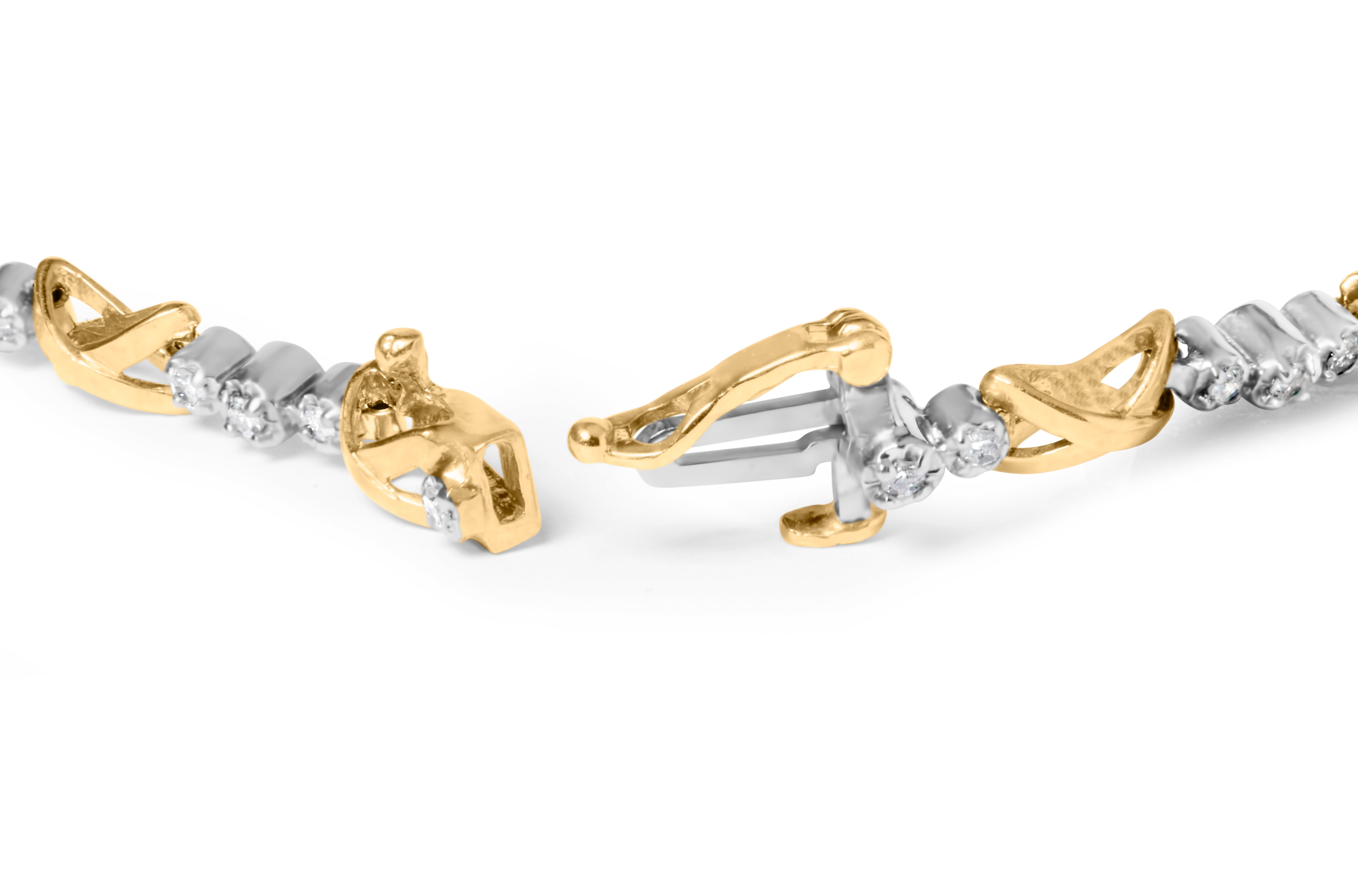 10K Two-Tone Gold 1/2 Cttw Diamond Alternating 3 Stone and X-Link 7" Bracelet I-J Color, I2-I3 Clarity on sale at MyriadMart