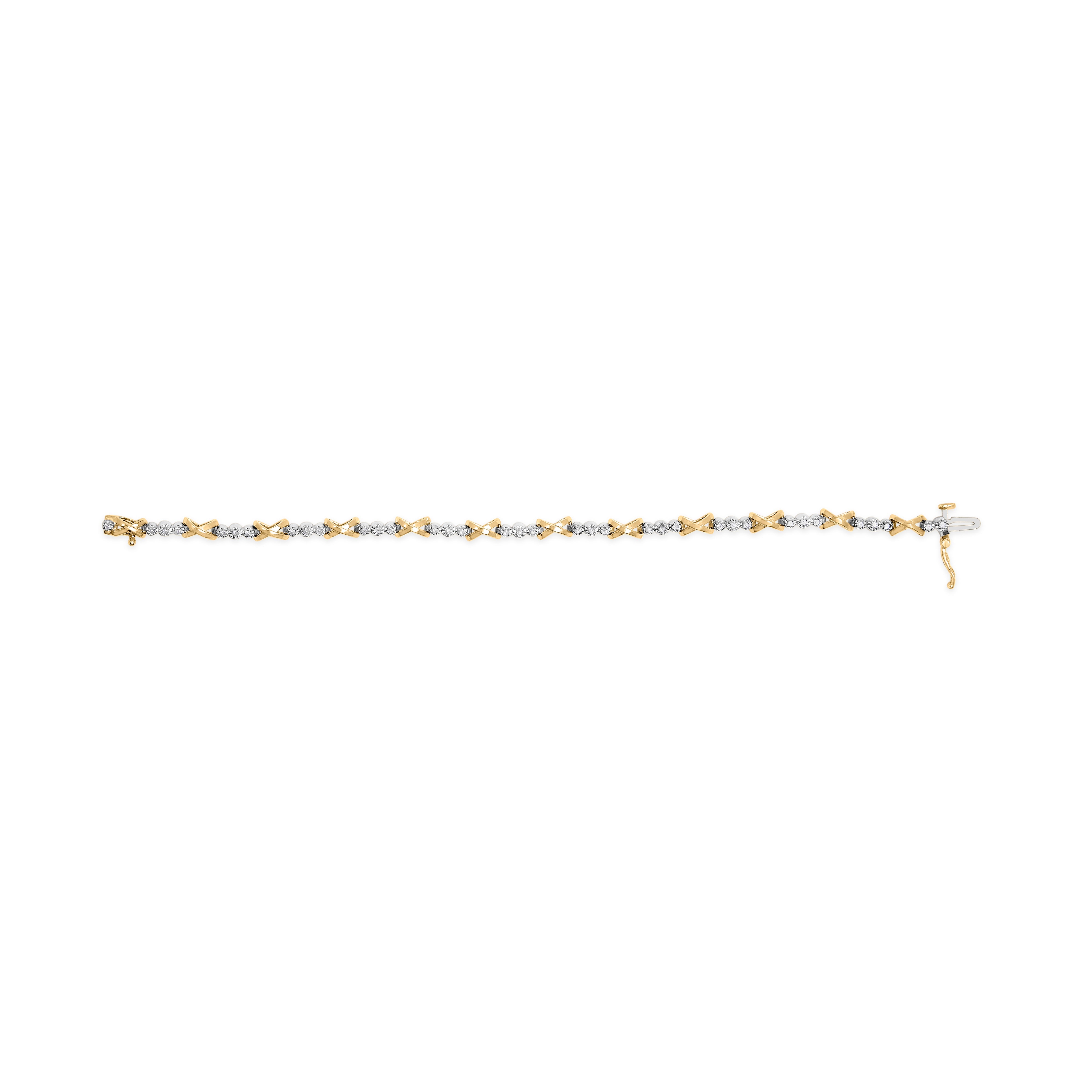 10K Two-Tone Gold 1/2 Cttw Diamond Alternating 3 Stone and X-Link 7" Bracelet I-J Color, I2-I3 Clarity on sale at MyriadMart