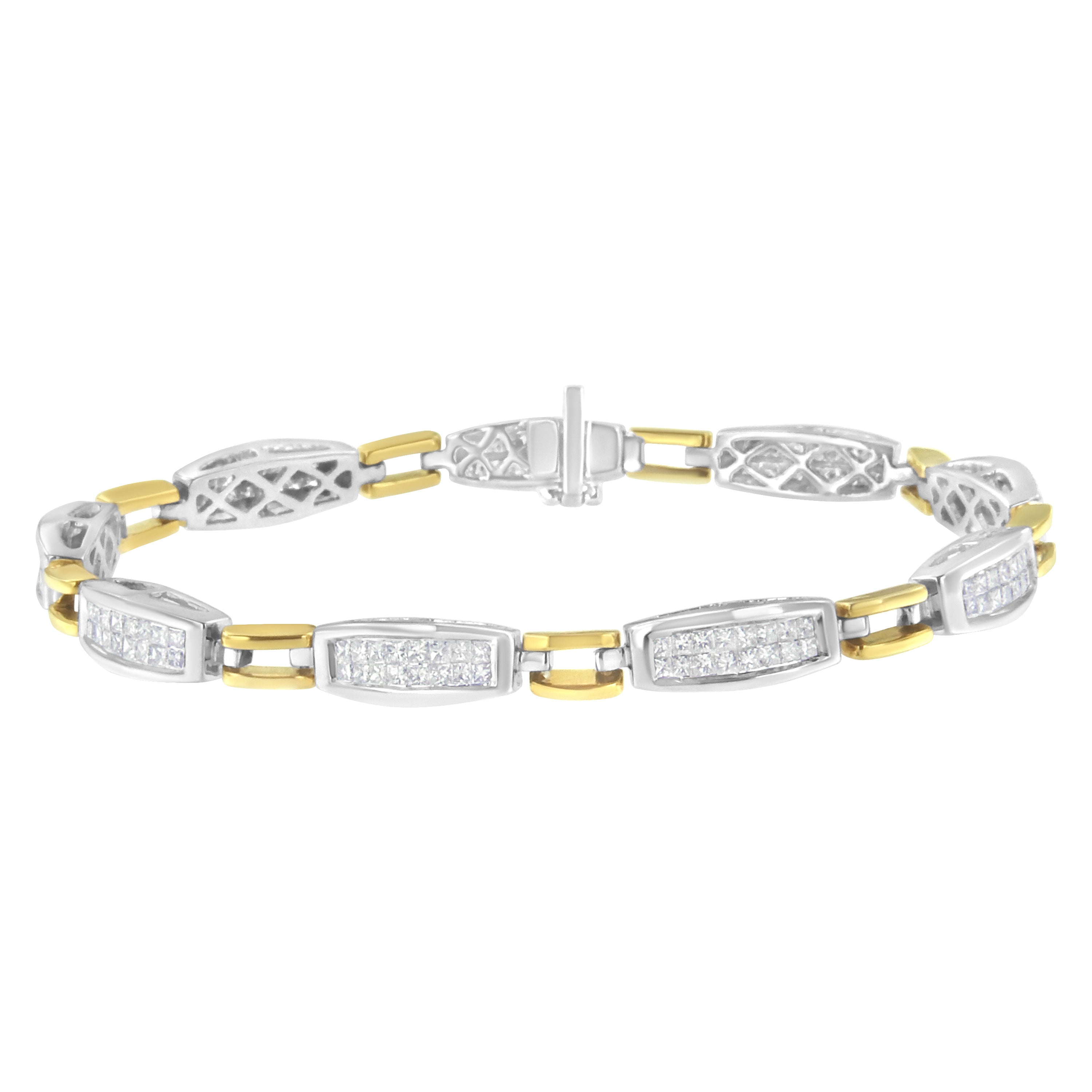 14K Yellow and White Gold 2.0 Cttw Princess Cut Diamond Tapered and Equal Sign Link Bracelet G-H Color, SI1-SI2 Clarity - 7" on sale at MyriadMart