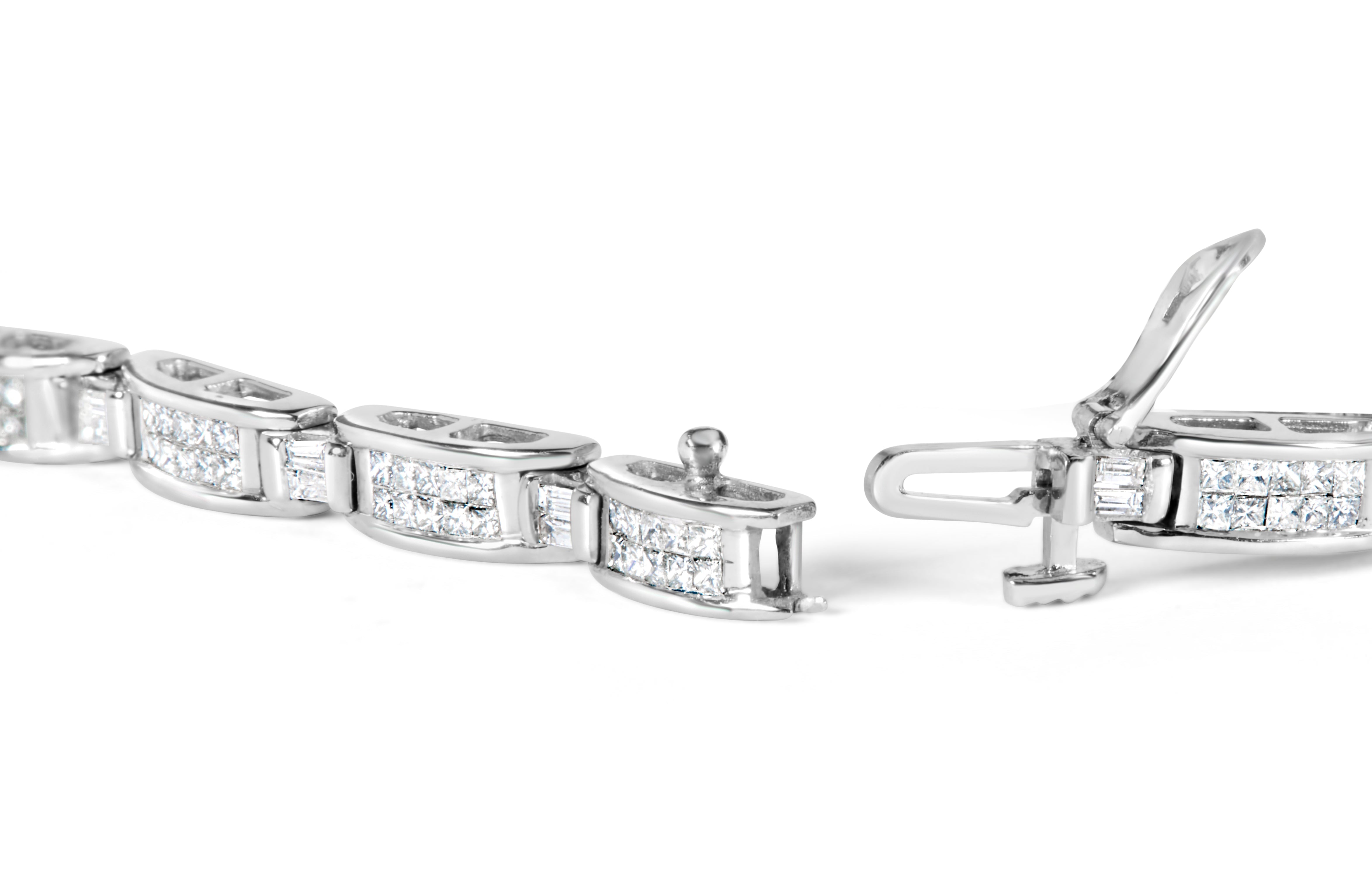 14K White Gold 2.0 Cttw Baguette and Princess-Cut Diamond Tennis Bracelet H-I Color, SI1-SI2 Clarity - 7" on sale at MyriadMart