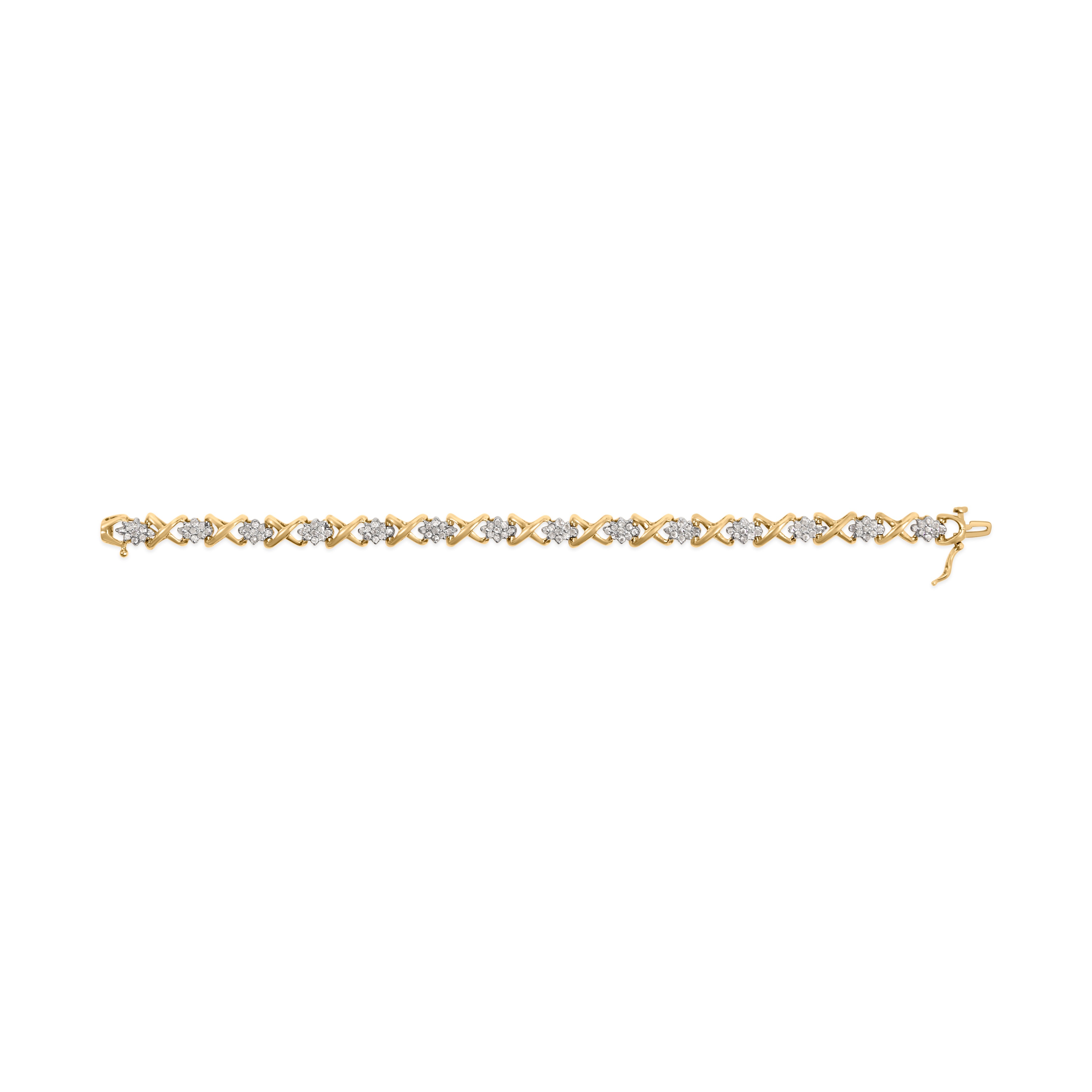 10k Yellow Gold 2.00 Cttw Diamond Cluster and Alternating "X" Link Bracelet I-J Color, I3 Clarity - 7" on sale at MyriadMart