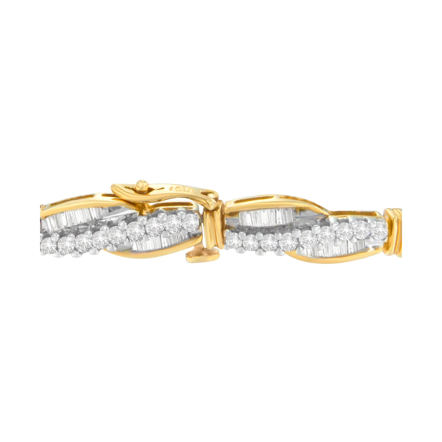 14K Yellow Gold Round and Baguette Cut Winding Love Diamond Bracelet 3.00 cttw, H-I Color, SI1-SI2 Clarity on sale at MyriadMart