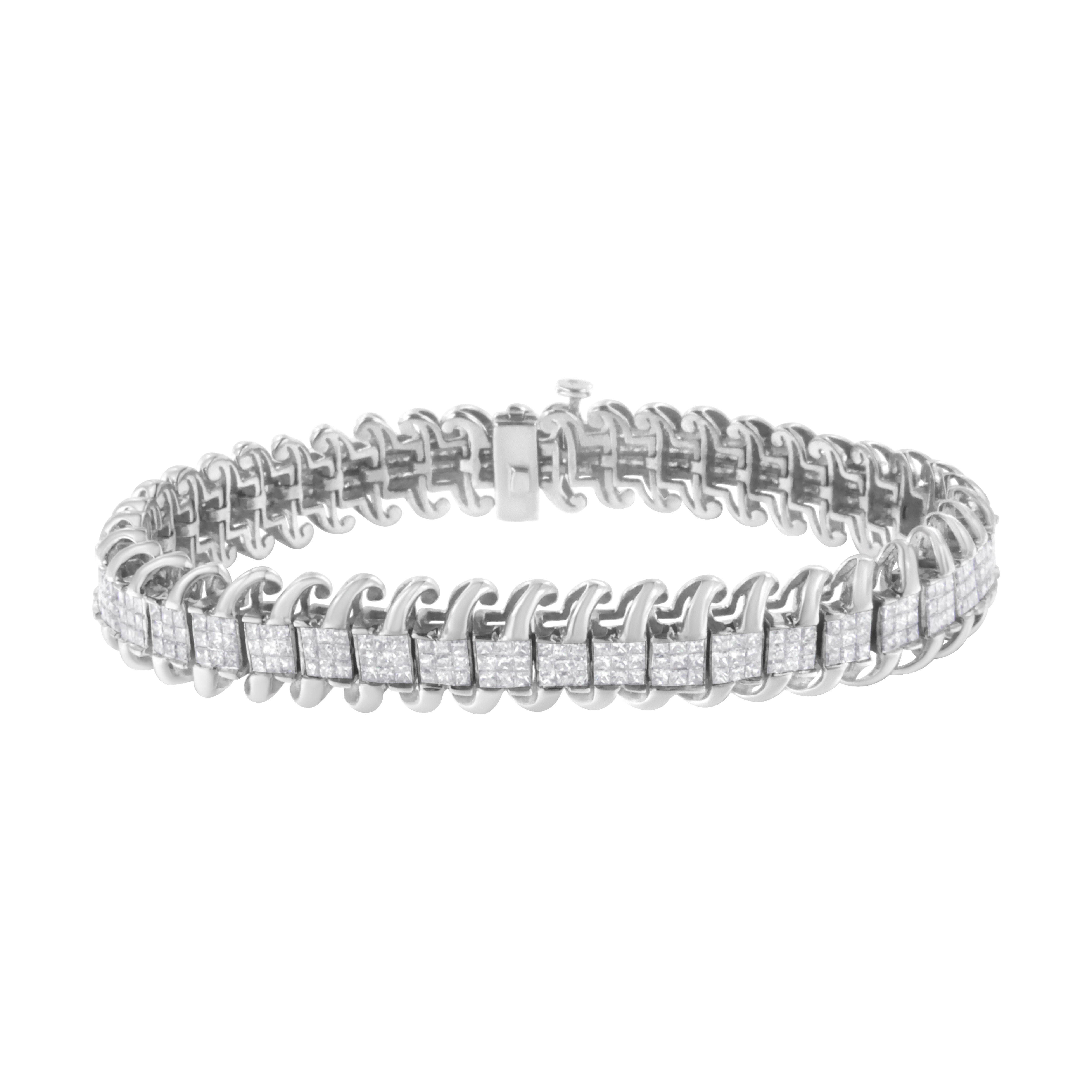 14K White Gold 5.0 Cttw Princess Cut Diamond 7" Invisible Set Wavy S-Link Tennis Bracelet G-H Color, SI1-SI2 Clarity on sale at MyriadMart