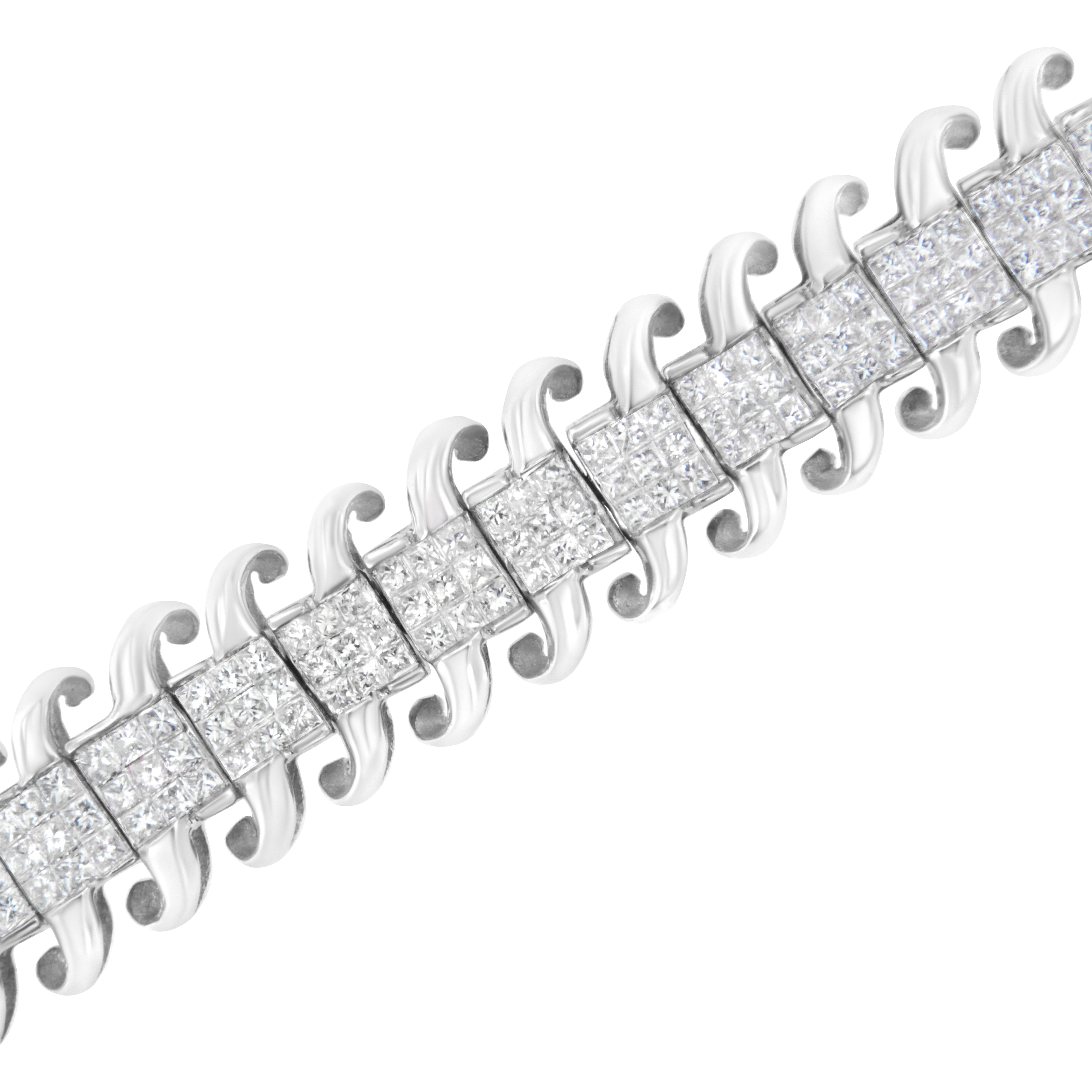 14K White Gold 5.0 Cttw Princess Cut Diamond 7" Invisible Set Wavy S-Link Tennis Bracelet G-H Color, SI1-SI2 Clarity on sale at MyriadMart