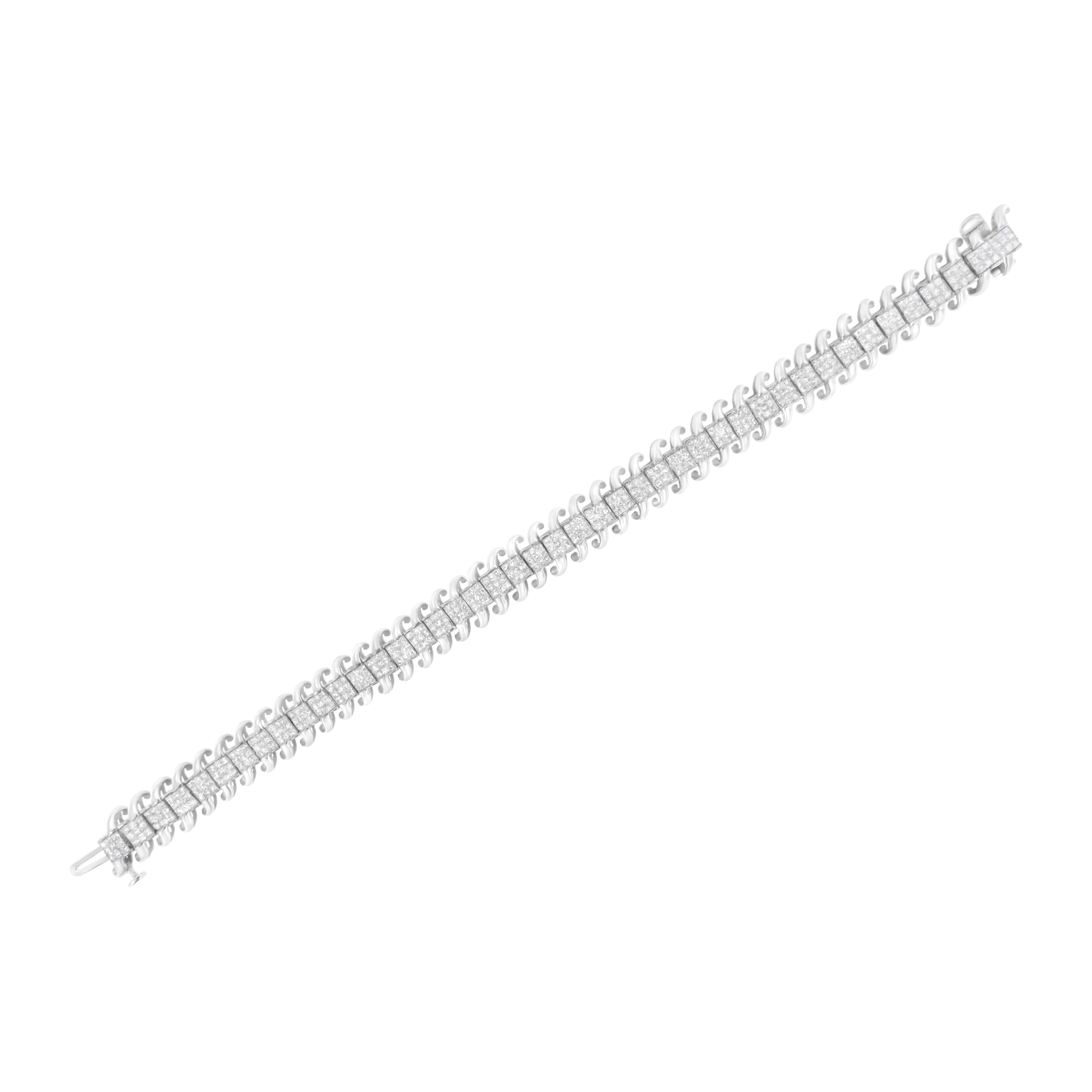 14K White Gold 5.0 Cttw Princess Cut Diamond 7" Invisible Set Wavy S-Link Tennis Bracelet G-H Color, SI1-SI2 Clarity on sale at MyriadMart