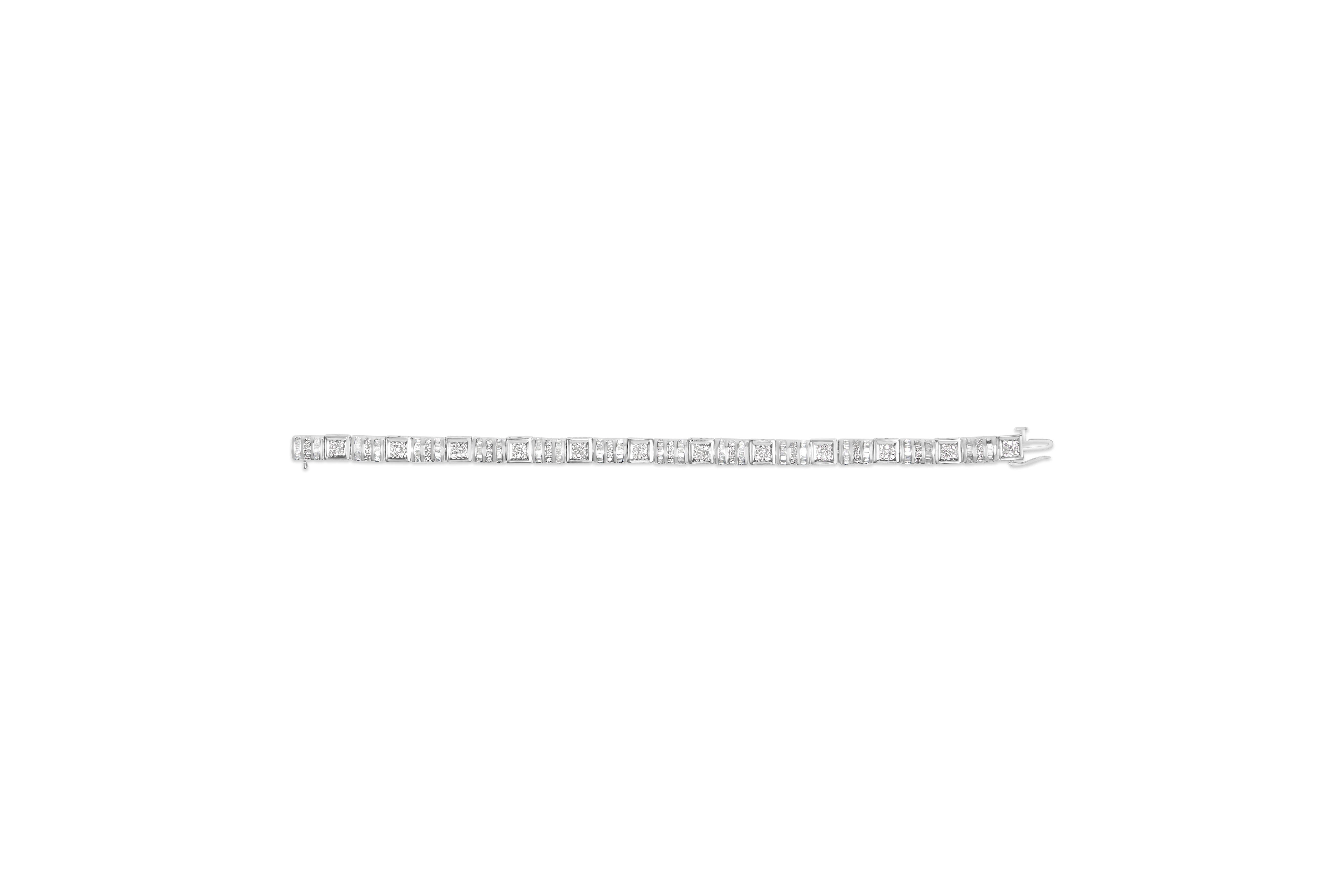 10K White Gold Round and Baguette Cut Diamond Bracelet 2.00 cttw, H-I Color, I2-I3 Clarity on sale at MyriadMart