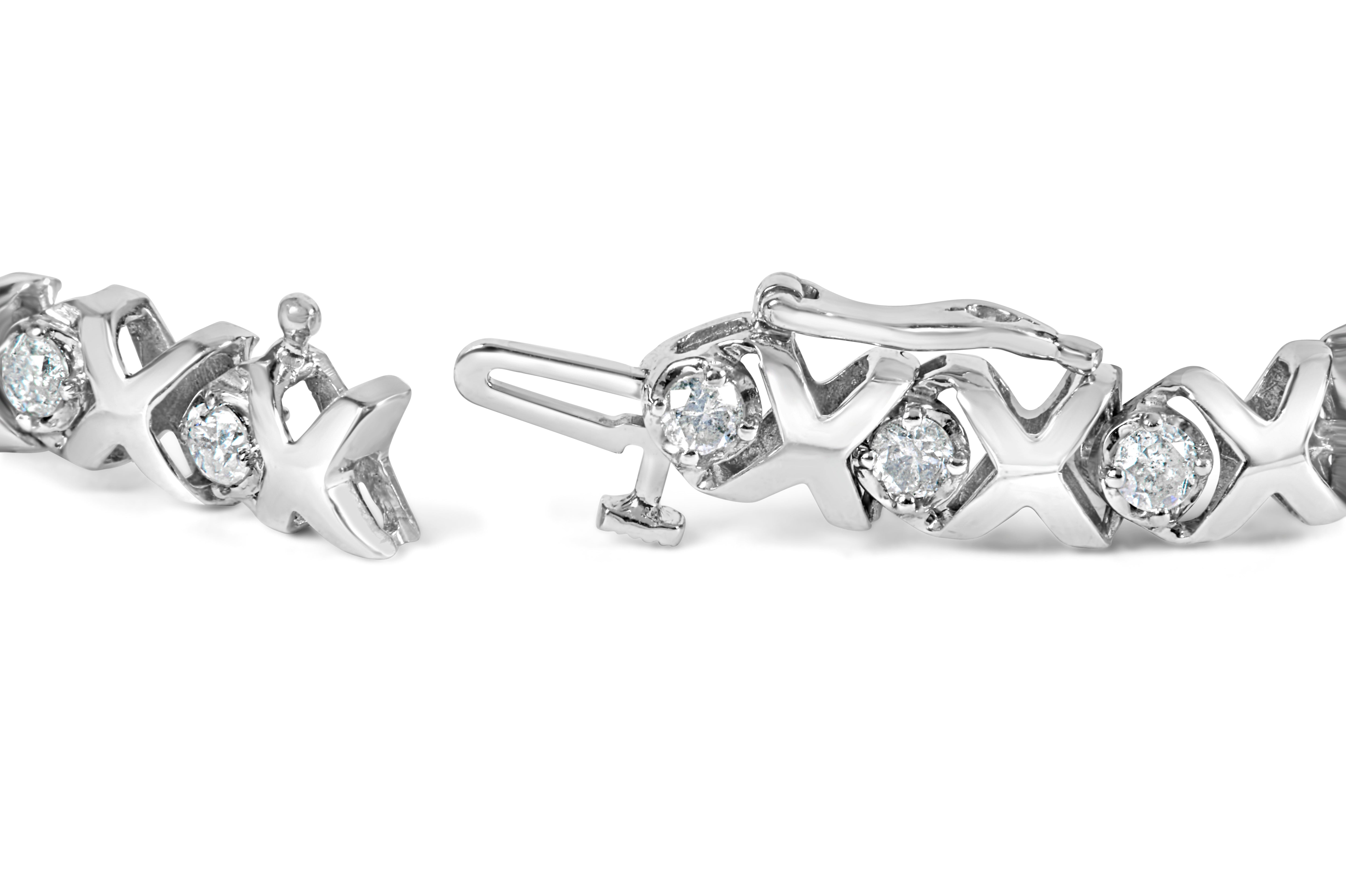 10k White Gold 2.00 Cttw Round-Cut Diamond "XOXO" Link 7" Bracelet I-J Color, I2-I3 Clarity on sale at MyriadMart